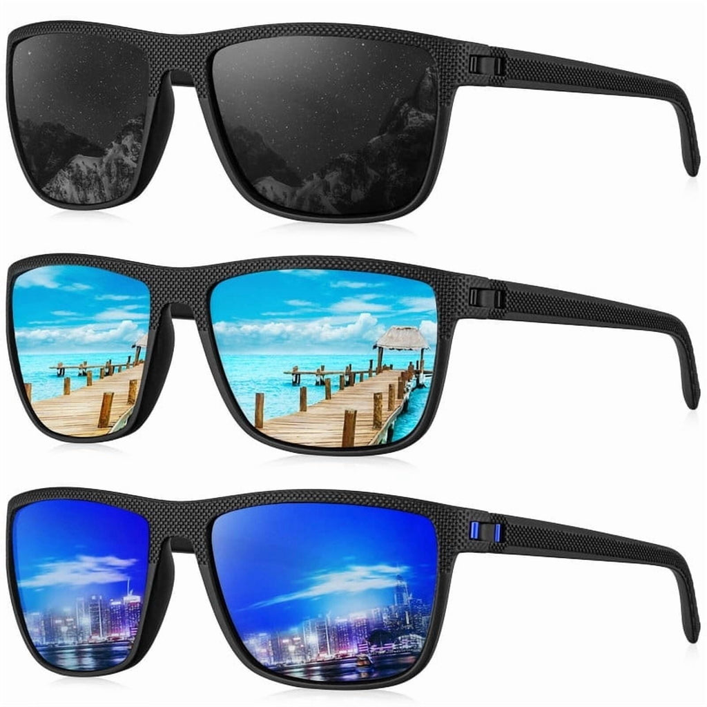 KALIYADI Polarized Sunglasses Men,Lightweight Mens Sunglasses Polarized UV Protection Driving Fishing Golf (Black/Brown/Dark Blue&Grey) - Polarized Sunglasses