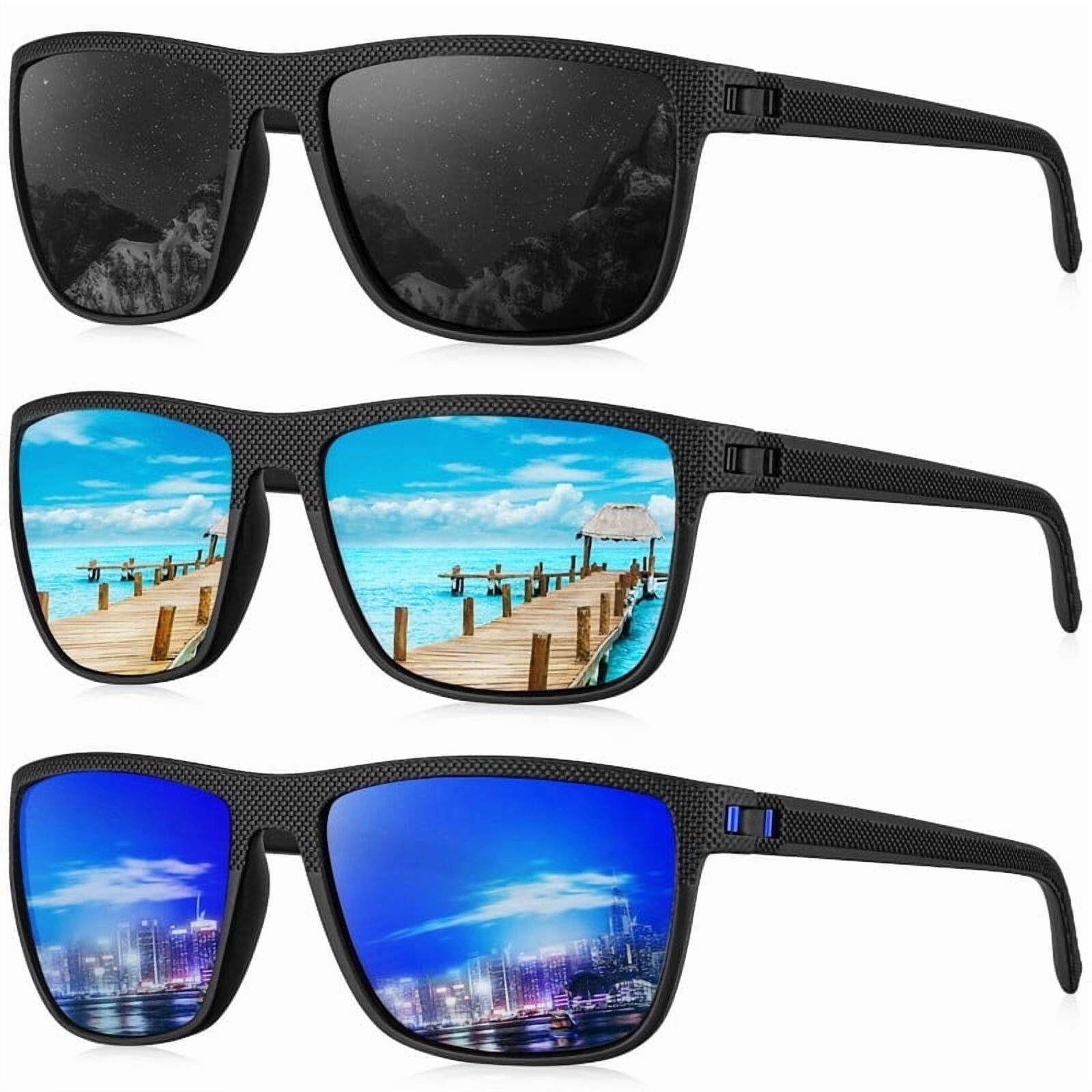 KALIYADI Polarized Sunglasses Men,Lightweight Mens Sunglasses Polarized UV Protection Driving Fishing Golf (Black/Brown/Dark Blue&Grey) - Polarized Sunglasses