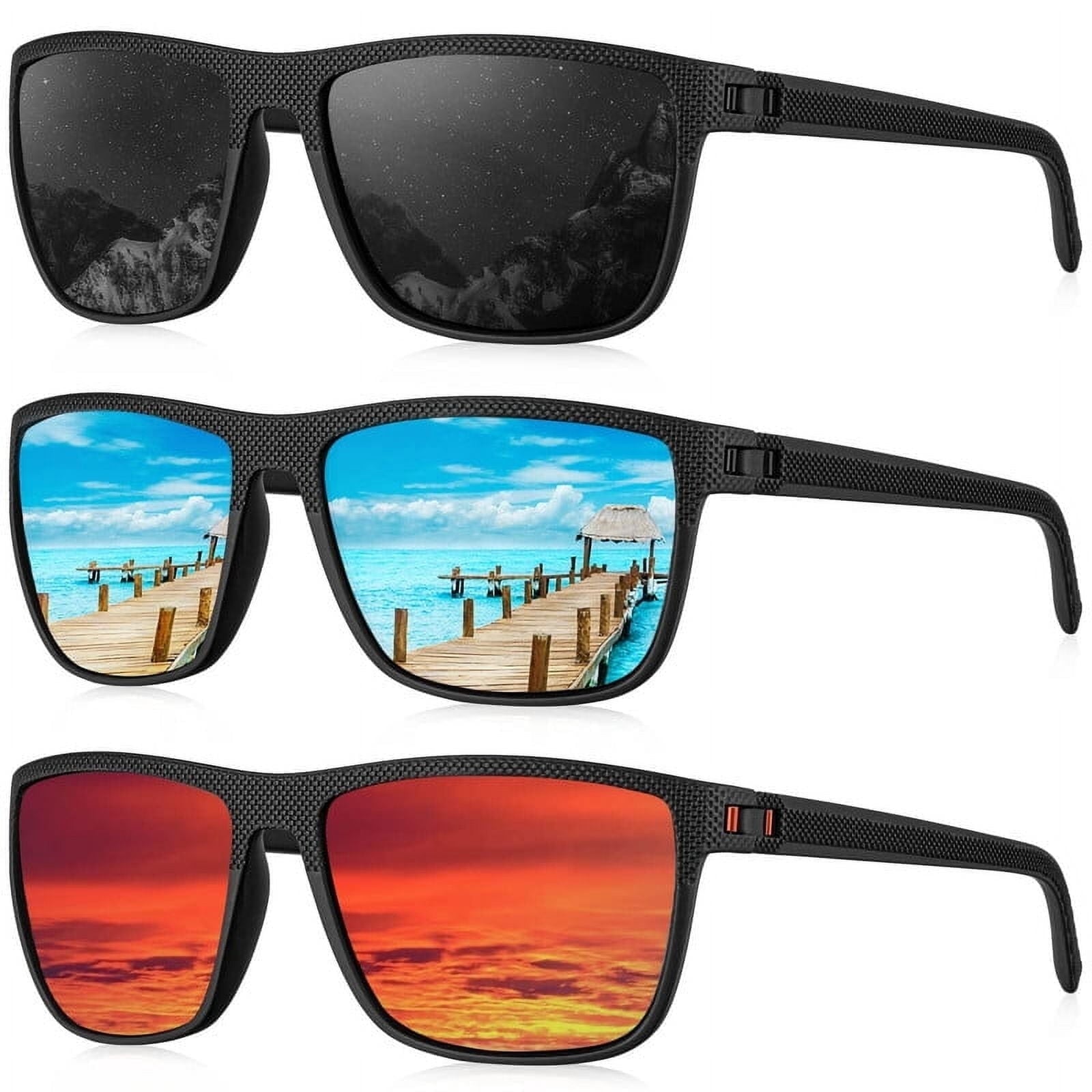 KALIYADI Polarized Sunglasses Men,Lightweight Mens Sunglasses Polarized UV Protection Driving Fishing Golf (Black/Brown/Dark Blue&Grey) - Polarized Sunglasses