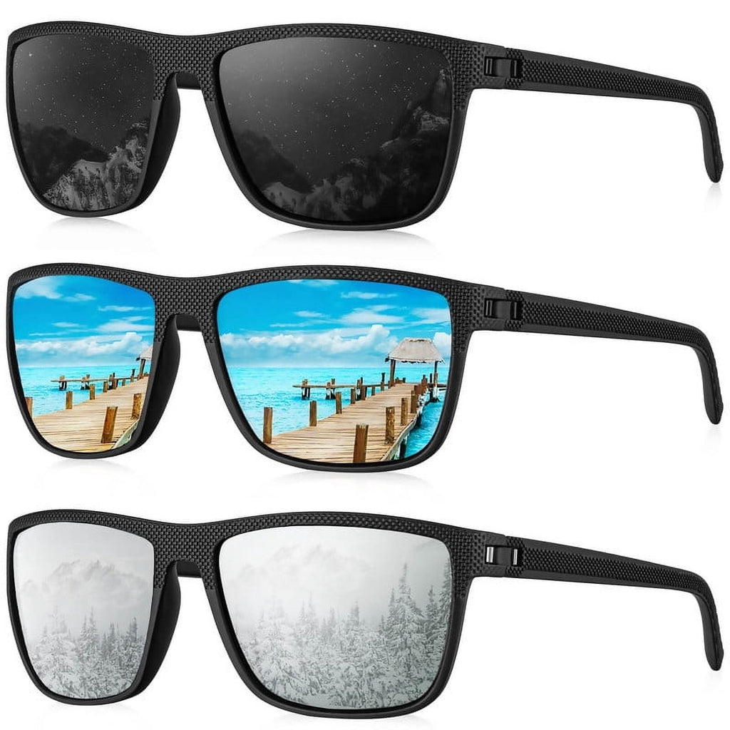 KALIYADI Polarized Sunglasses Men,Lightweight Mens Sunglasses Polarized UV Protection Driving Fishing Golf (Black/Brown/Dark Blue&Grey) - Polarized Sunglasses
