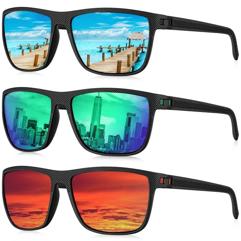 KALIYADI Polarized Sunglasses Men,Lightweight Mens Sunglasses Polarized UV Protection Driving Fishing Golf (Black/Brown/Dark Blue&Grey) - Polarized Sunglasses