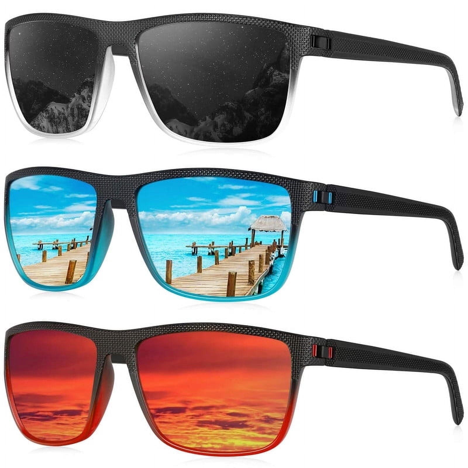 KALIYADI Polarized Sunglasses Men,Lightweight Mens Sunglasses Polarized UV Protection Driving Fishing Golf (Black/Brown/Dark Blue&Grey) - Polarized Sunglasses