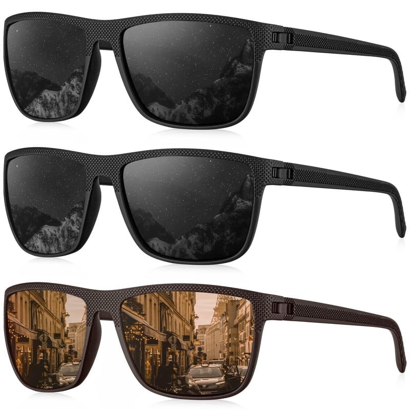 KALIYADI Polarized Sunglasses Men,Lightweight Mens Sunglasses Polarized UV Protection Driving Fishing Golf (Black/Brown/Dark Blue&Grey) - Polarized Sunglasses