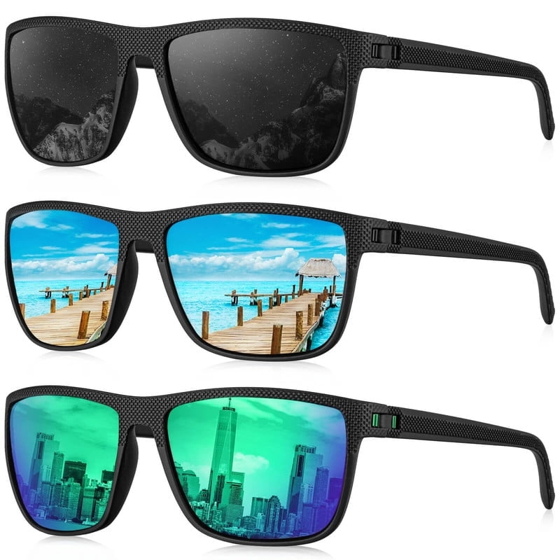 KALIYADI Polarized Sunglasses Men,Lightweight Mens Sunglasses Polarized UV Protection Driving Fishing Golf (Black/Brown/Dark Blue&Grey) - Polarized Sunglasses