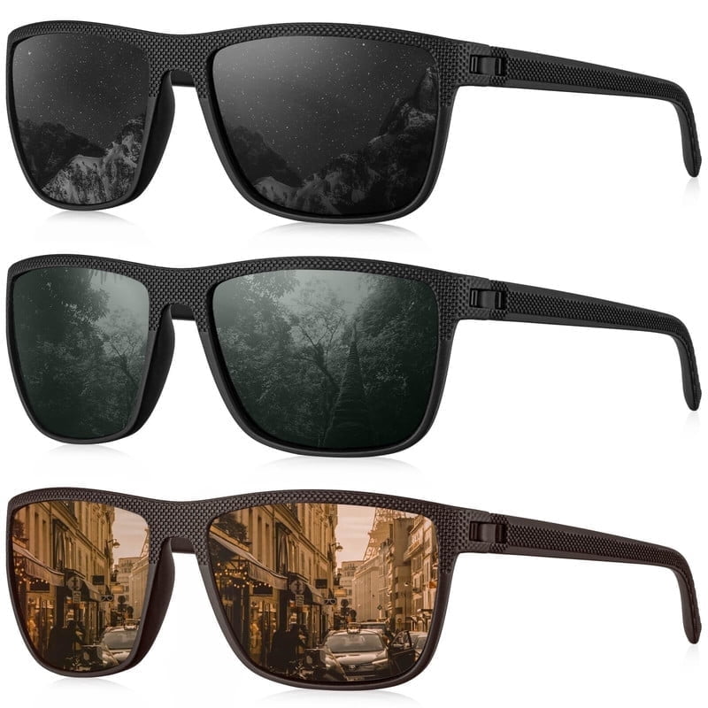 KALIYADI Polarized Sunglasses Men,Lightweight Mens Sunglasses Polarized UV Protection Driving Fishing Golf (Black/Brown/Dark Blue&Grey) - Polarized Sunglasses