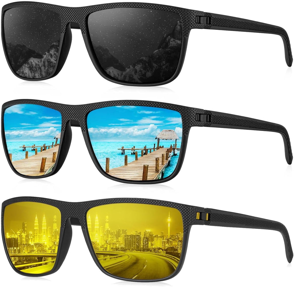 KALIYADI Polarized Sunglasses Men,Lightweight Mens Sunglasses Polarized UV Protection Driving Fishing Golf (Black/Brown/Dark Blue&Grey) - Polarized Sunglasses