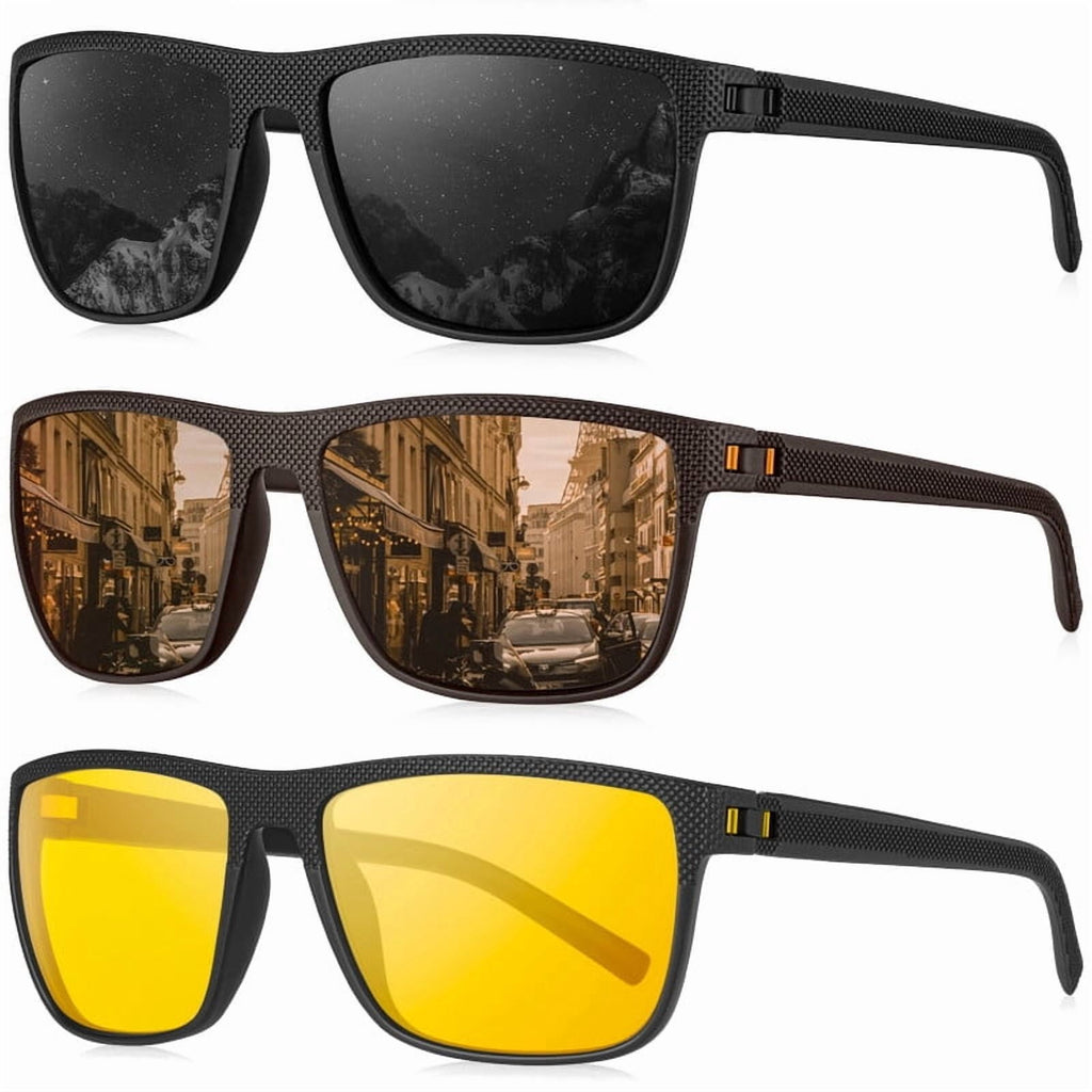 KALIYADI Polarized Sunglasses Men,Lightweight Mens Sunglasses Polarized UV Protection Driving Fishing Golf (Black/Brown/Dark Blue&Grey) - Polarized Sunglasses