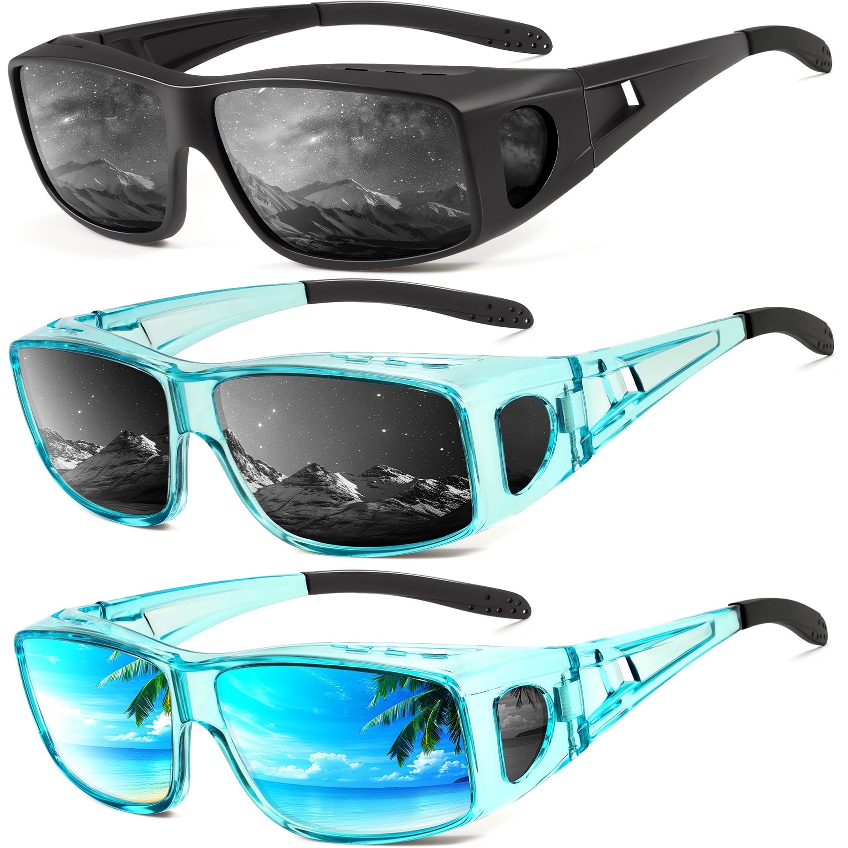 KALIYADI Fit Over Wrap Sunglasses Polarized Sun Glasses:Wrap Around Eyeglasses for Men and Women with UV Protection for Driving - Polarized Sunglasses
