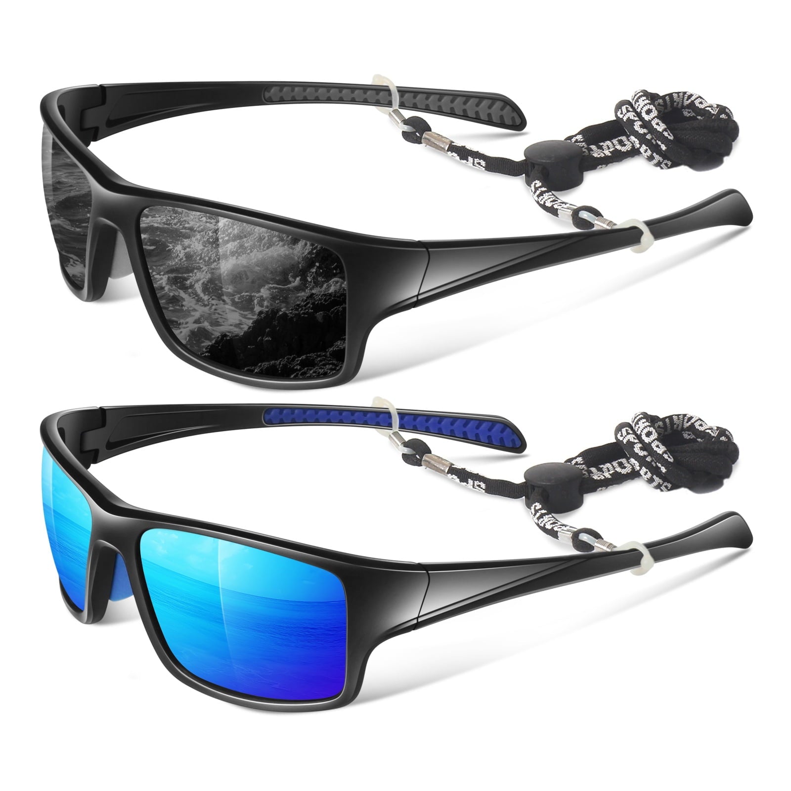 LINVO Men’s Sports Polarized Sunglasses, Wrap-Around Sun Glasses for Cycling, Fishing, Hiking & Driving, UV400 Protection-2 Pack