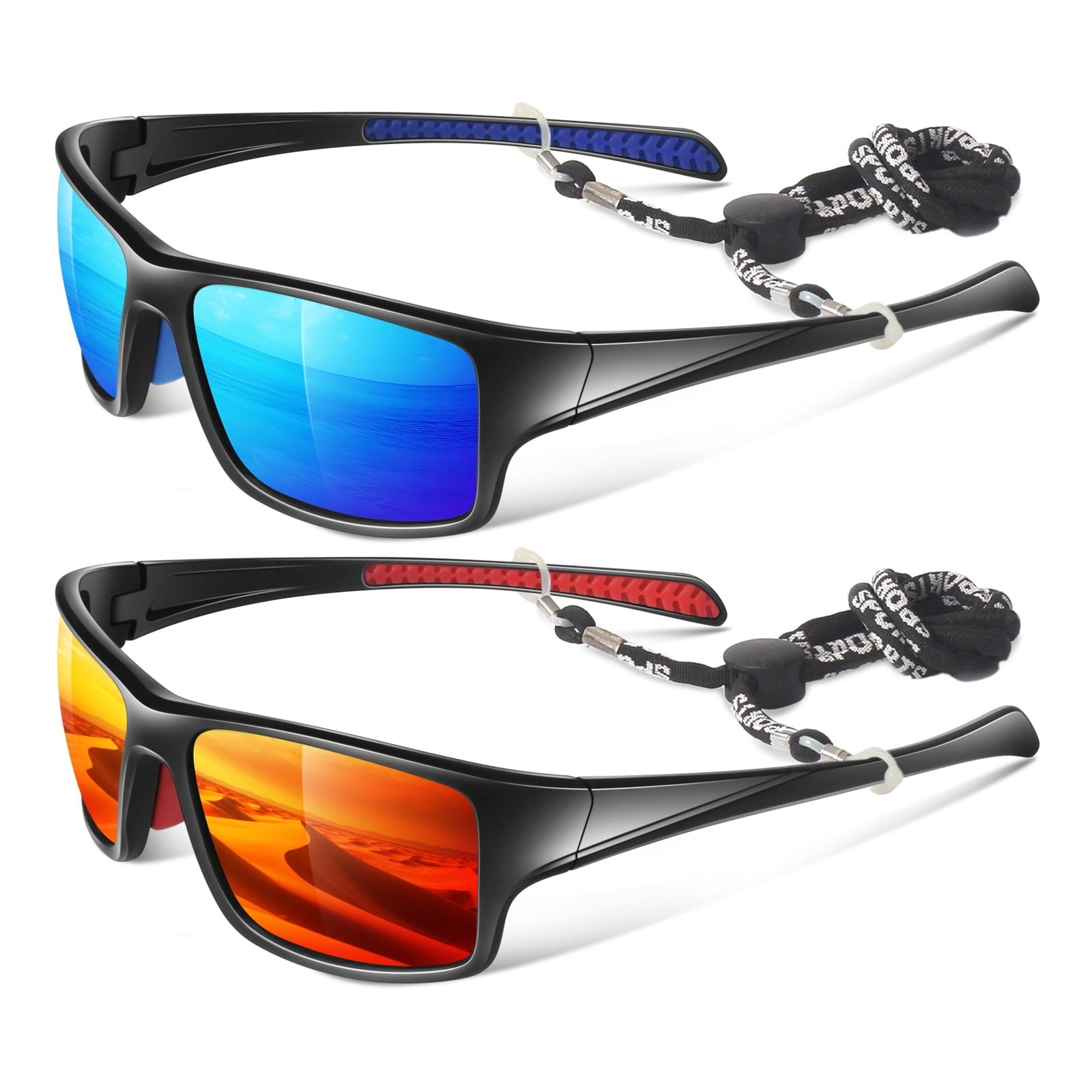 LINVO Men’s Sports Polarized Sunglasses, Wrap-Around Sun Glasses for Cycling, Fishing, Hiking & Driving, UV400 Protection-2 Pack - Polarized Sunglasses