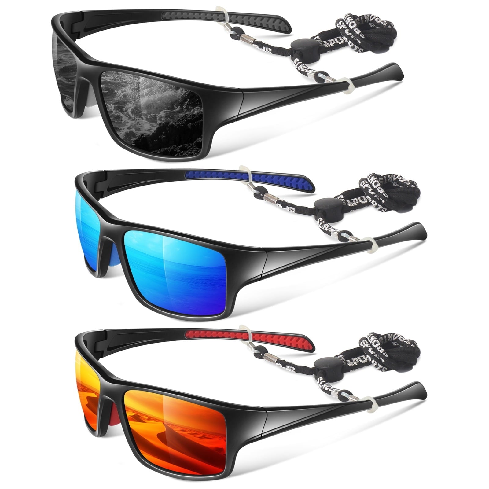 LINVO Men’s Sports Polarized Sunglasses, Wrap-Around Sun Glasses for Cycling, Fishing, Hiking & Driving, UV400 Protection-2 Pack - Polarized Sunglasses