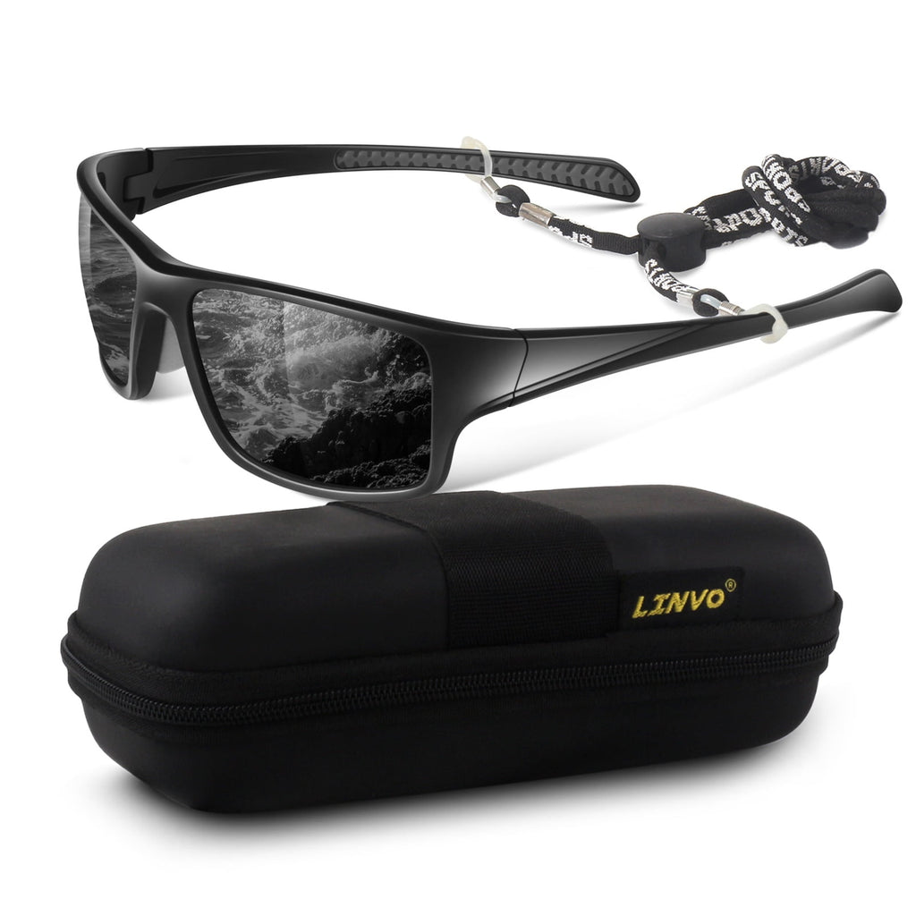 LINVO Men’s Sports Polarized Sunglasses, Wrap-Around Sun Glasses for Cycling, Fishing, Hiking & Driving, UV400 Protection-2 Pack - Polarized Sunglasses