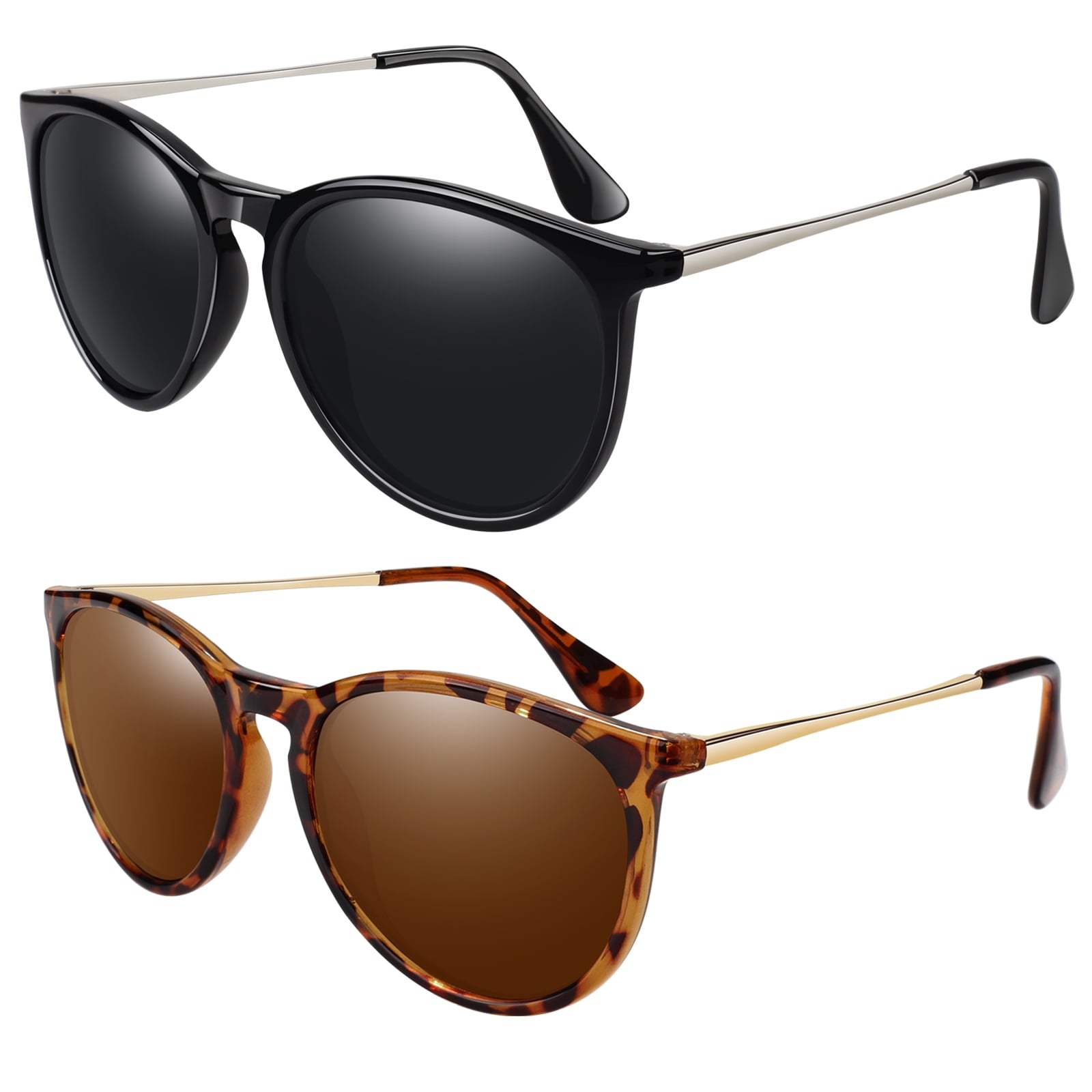 LINVO Round Polarized Sunglasses for Women Men UV400 Vintage Retro Designer Style-2 Pairs