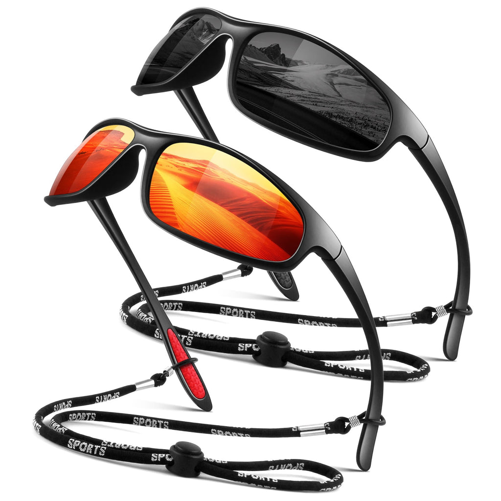 LINVO Sports Polarized Sunglasses for Men Women, Wrap-Around for Fishing, Cycling & Running, UV400 Protection-2 Pack - Polarized Sunglasses