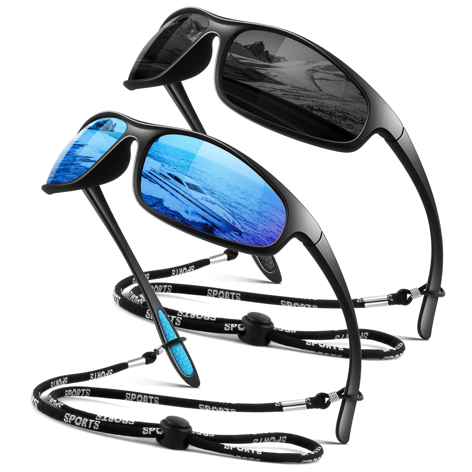 LINVO Sports Polarized Sunglasses for Men Women, Wrap-Around for Fishing, Cycling & Running, UV400 Protection-2 Pack - Polarized Sunglasses