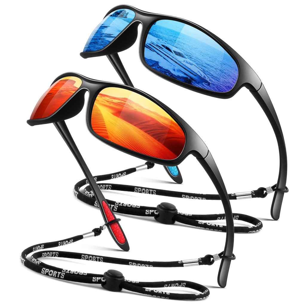 LINVO Sports Polarized Sunglasses for Men Women, Wrap-Around for Fishing, Cycling & Running, UV400 Protection-2 Pack
