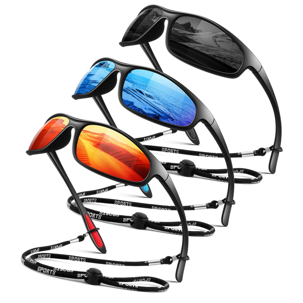 LINVO Sports Polarized Sunglasses for Men Women, Wrap-Around for Fishing, Cycling & Running, UV400 Protection-2 Pack - Polarized Sunglasses
