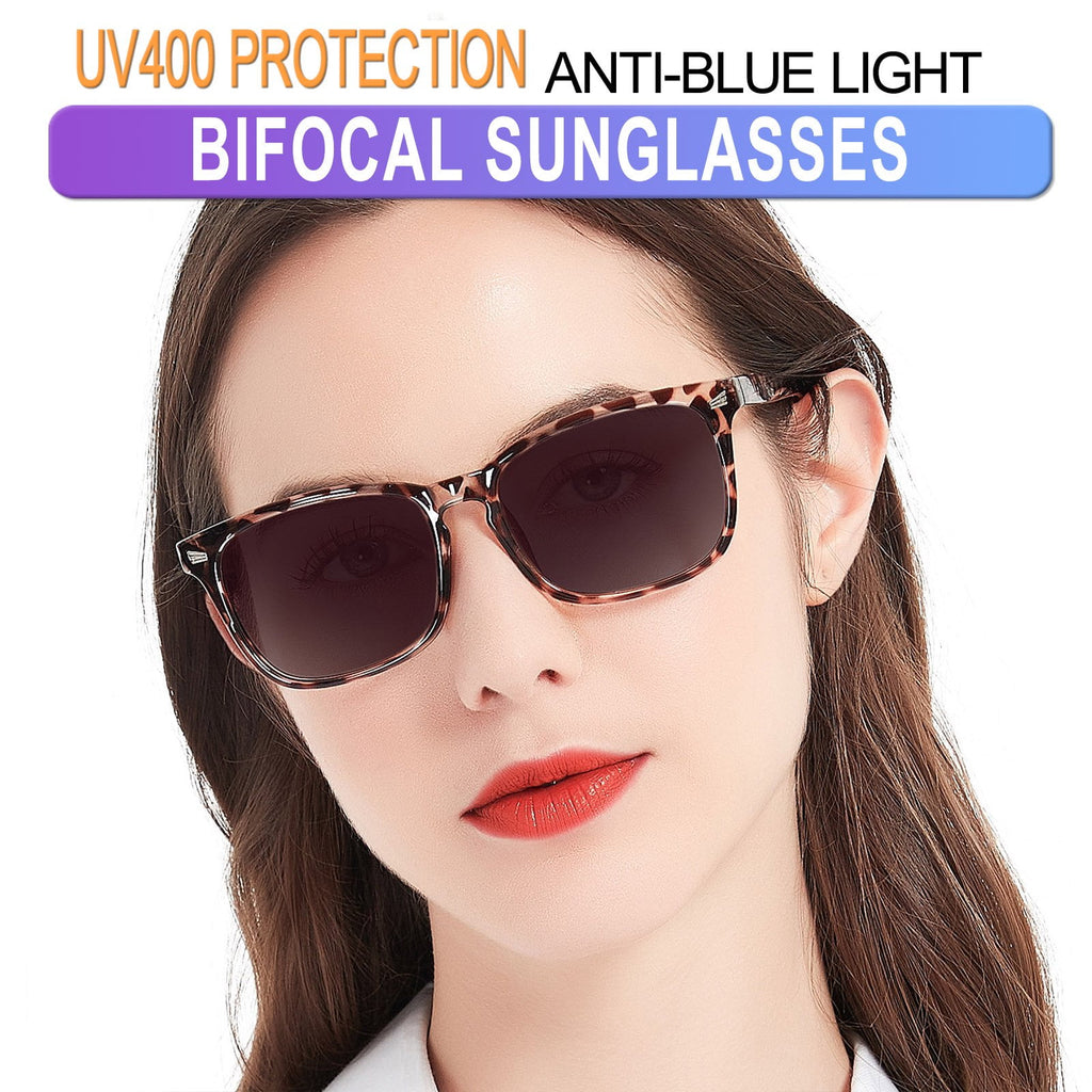 MARE AZZURO Bifocal Reading Sunglasses Women Trendy Square Outdoor Readers 0.0 1.0 1.5 2.0 2.5 3.0 3.5 4.0 (Leopard, 2.50)