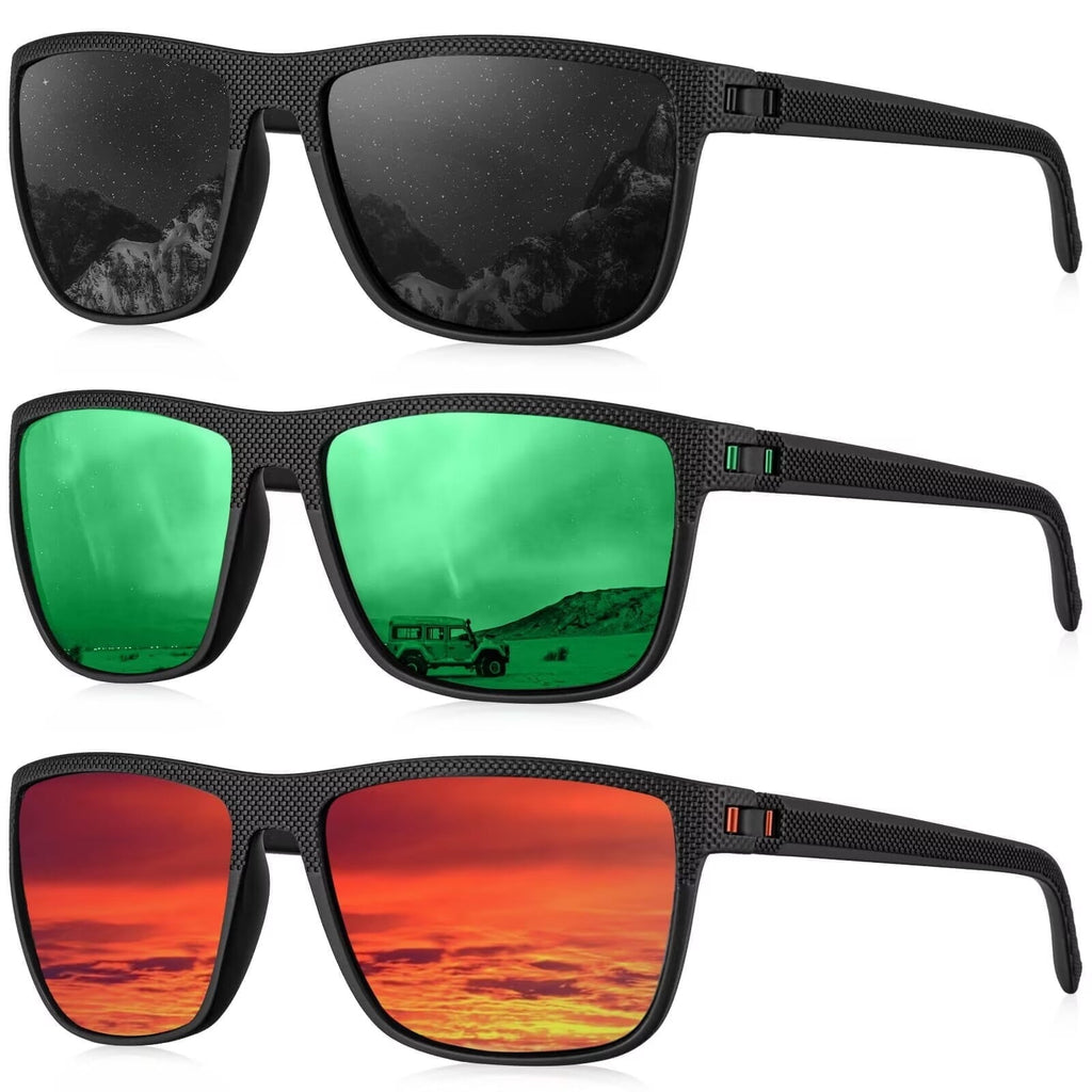 KALIYADI Polarized Sunglasses Men,Lightweight Mens Sunglasses Polarized UV Protection Driving Fishing Golf (Black/Brown/Dark Blue&Grey) - Polarized Sunglasses