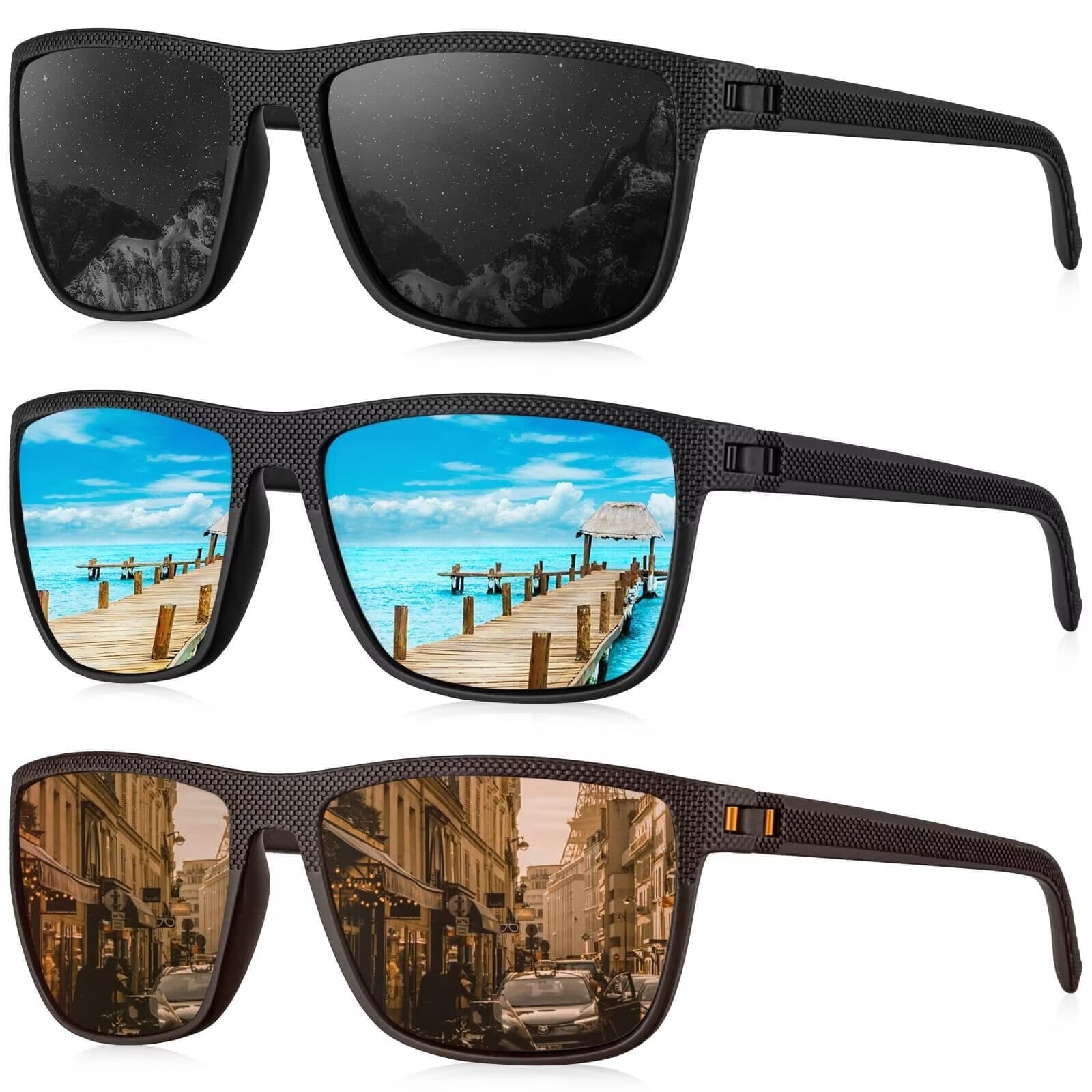 KALIYADI Polarized Sunglasses Men,Lightweight Mens Sunglasses Polarized UV Protection Driving Fishing Golf (Black/Brown/Dark Blue&Grey) - Polarized Sunglasses