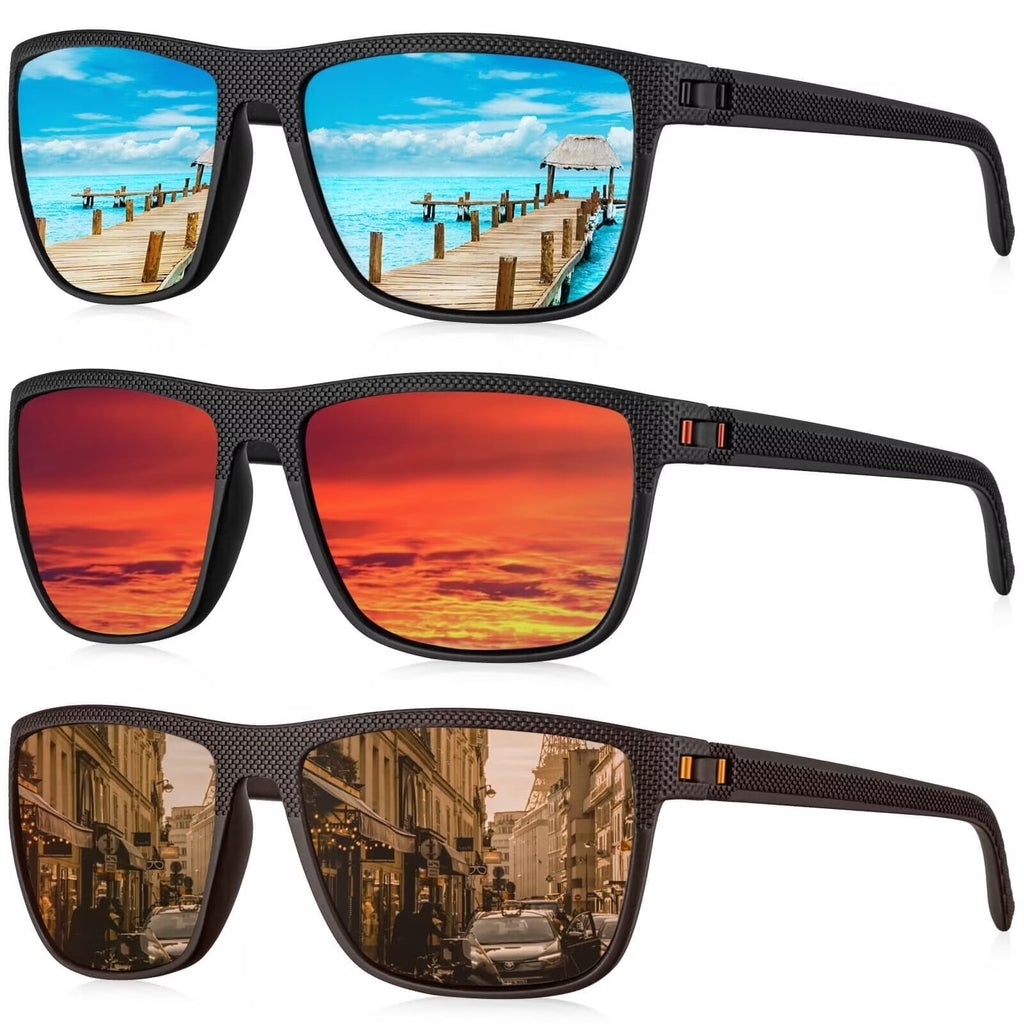 KALIYADI Polarized Sunglasses Men,Lightweight Mens Sunglasses Polarized UV Protection Driving Fishing Golf (Black/Brown/Dark Blue&Grey) - Polarized Sunglasses