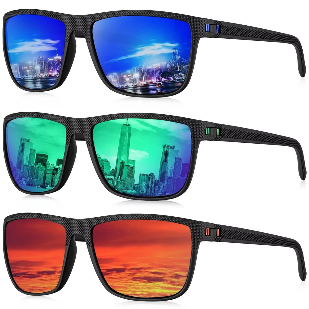 KALIYADI Polarized Sunglasses Men,Lightweight Mens Sunglasses Polarized UV Protection Driving Fishing Golf (Black/Brown/Dark Blue&Grey) - Polarized Sunglasses