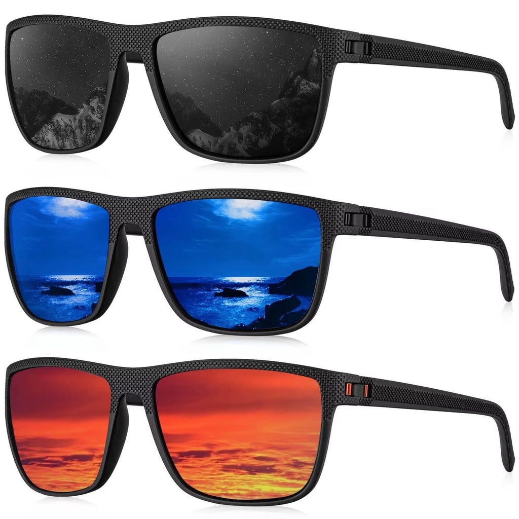 KALIYADI Polarized Sunglasses Men,Lightweight Mens Sunglasses Polarized UV Protection Driving Fishing Golf (Black/Brown/Dark Blue&Grey) - Polarized Sunglasses