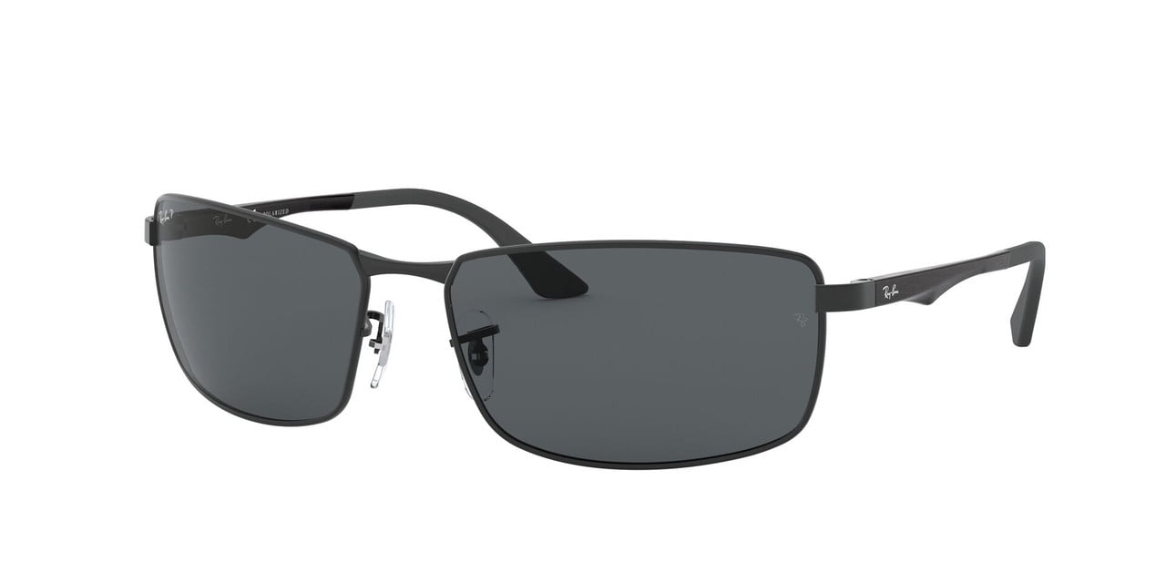 RAY-BAN RB3498 RB3498 Rectangle Shape Sunglasses Matte Black Frame | Polarized Grey Lens 61mm