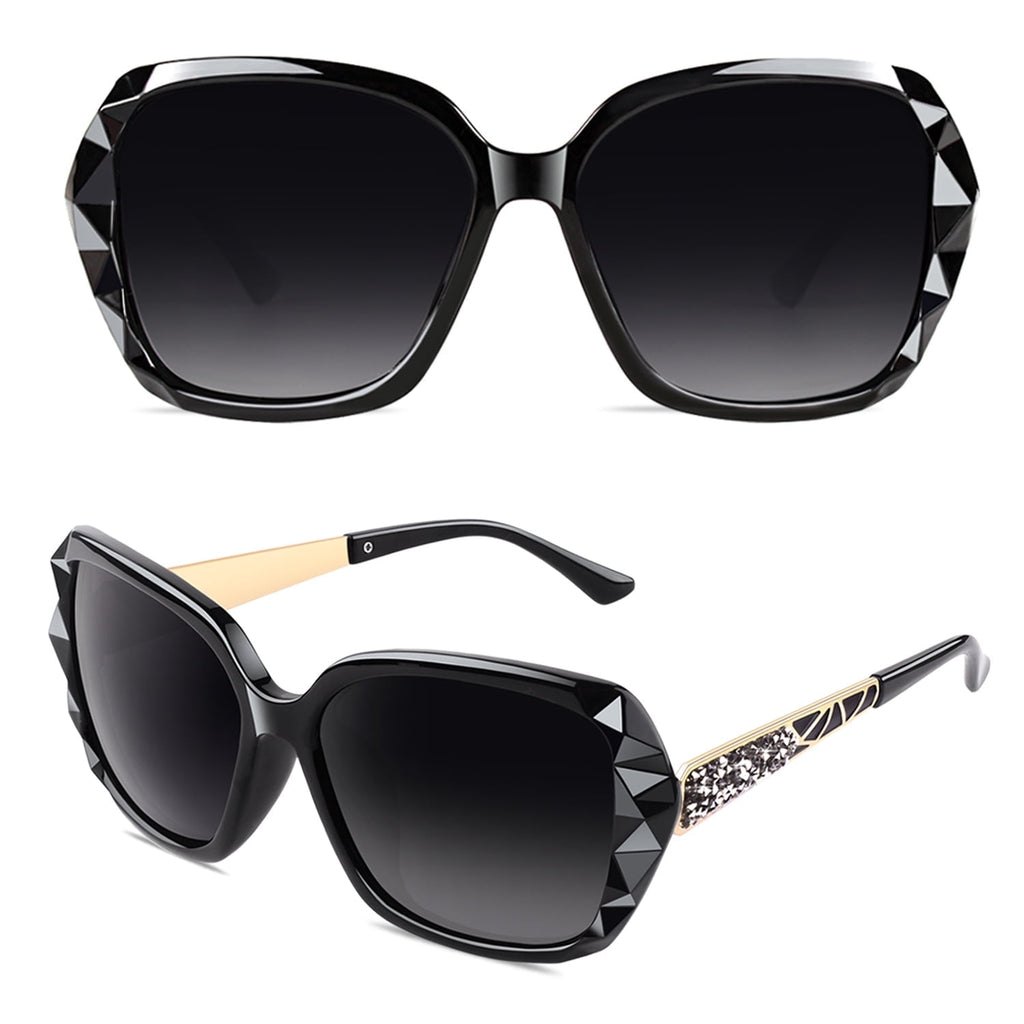 Sunier Oversized Sunglasses for Women Butterfly Style Polarized Sunglasses with Crystal Decor UV Protection-2 Pack - Polarized Sunglasses