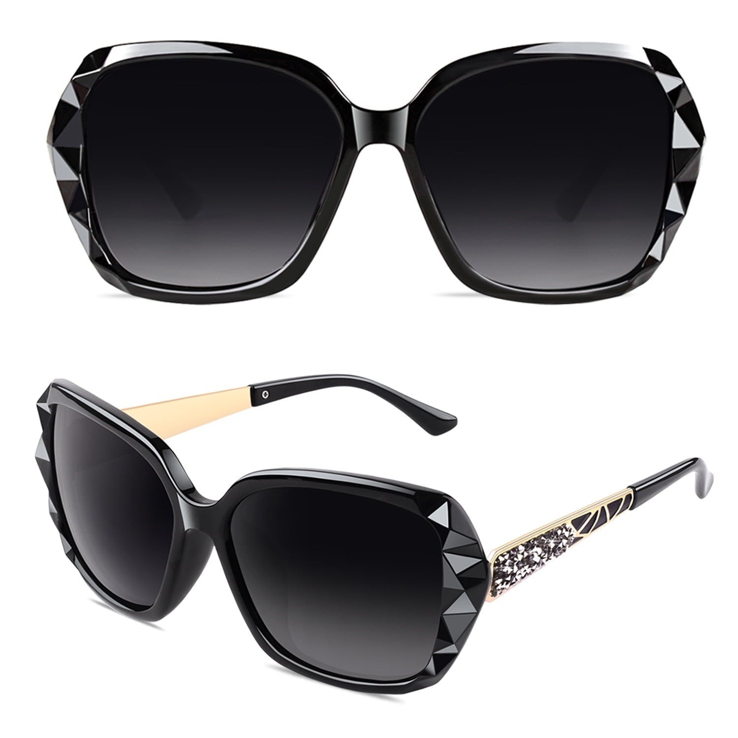 Sunier Oversized Sunglasses for Women Butterfly Style Polarized Sunglasses with Crystal Decor UV Protection-2 Pack - Polarized Sunglasses