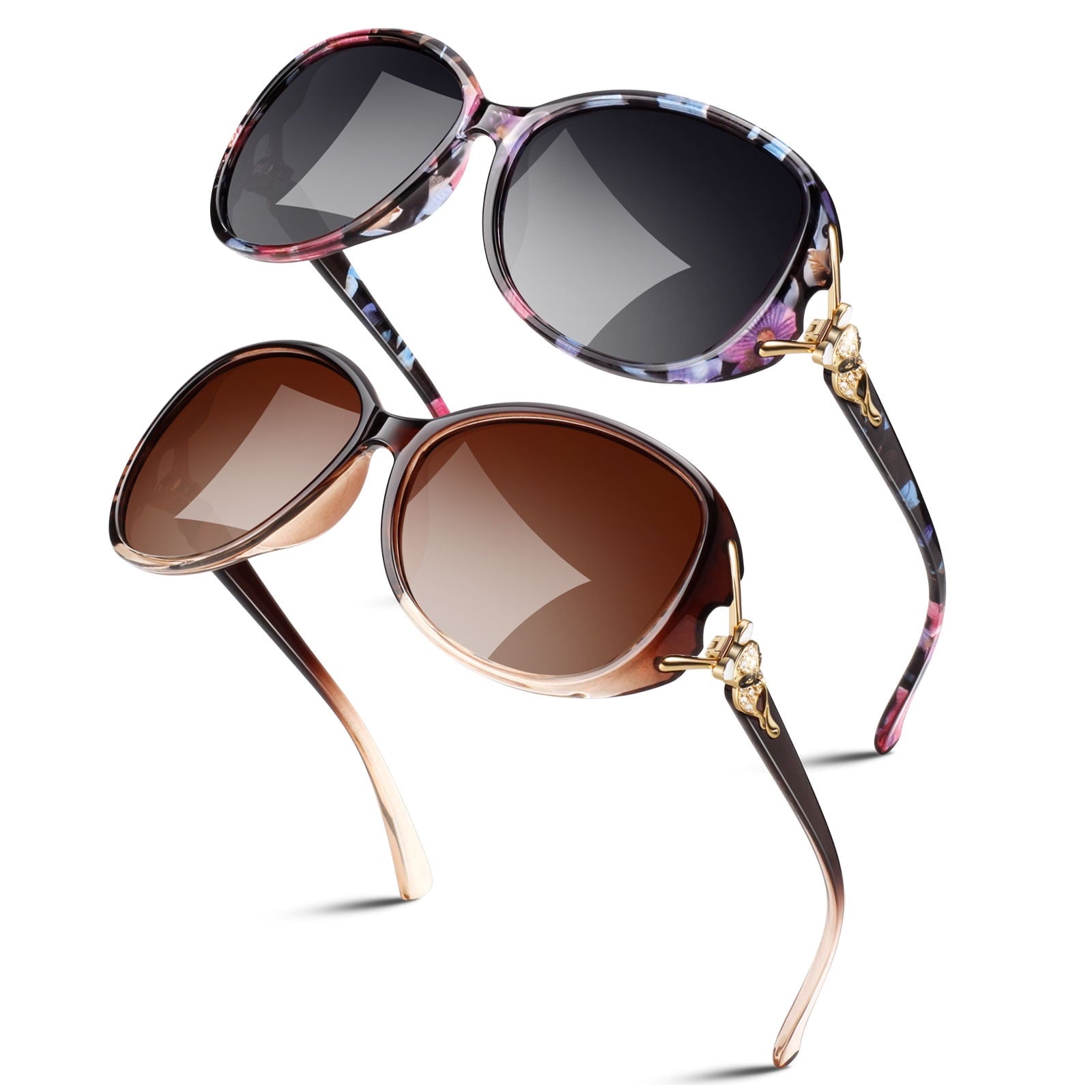 Sunier Retro Oversized Butterfly Polarized Sunglasses for Women Elegant Ladies Shades-2 Pairs - Polarized Sunglasses