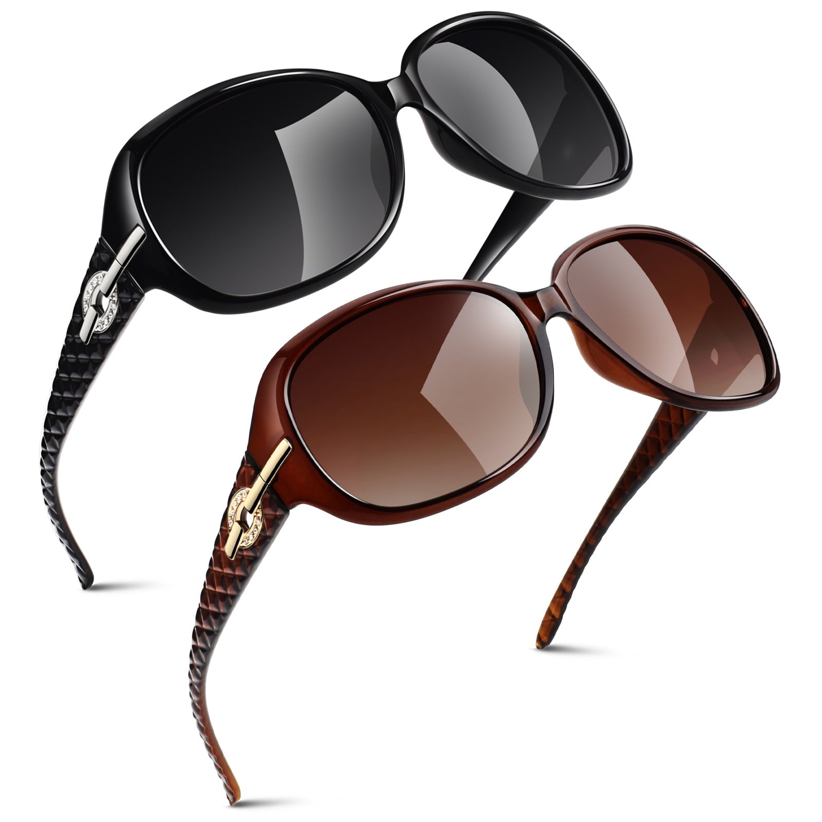 Sunier Oversized Sunglasses for Women Butterfly Style Polarized Sunglasses with Crystal Decor UV Protection-2 Pack