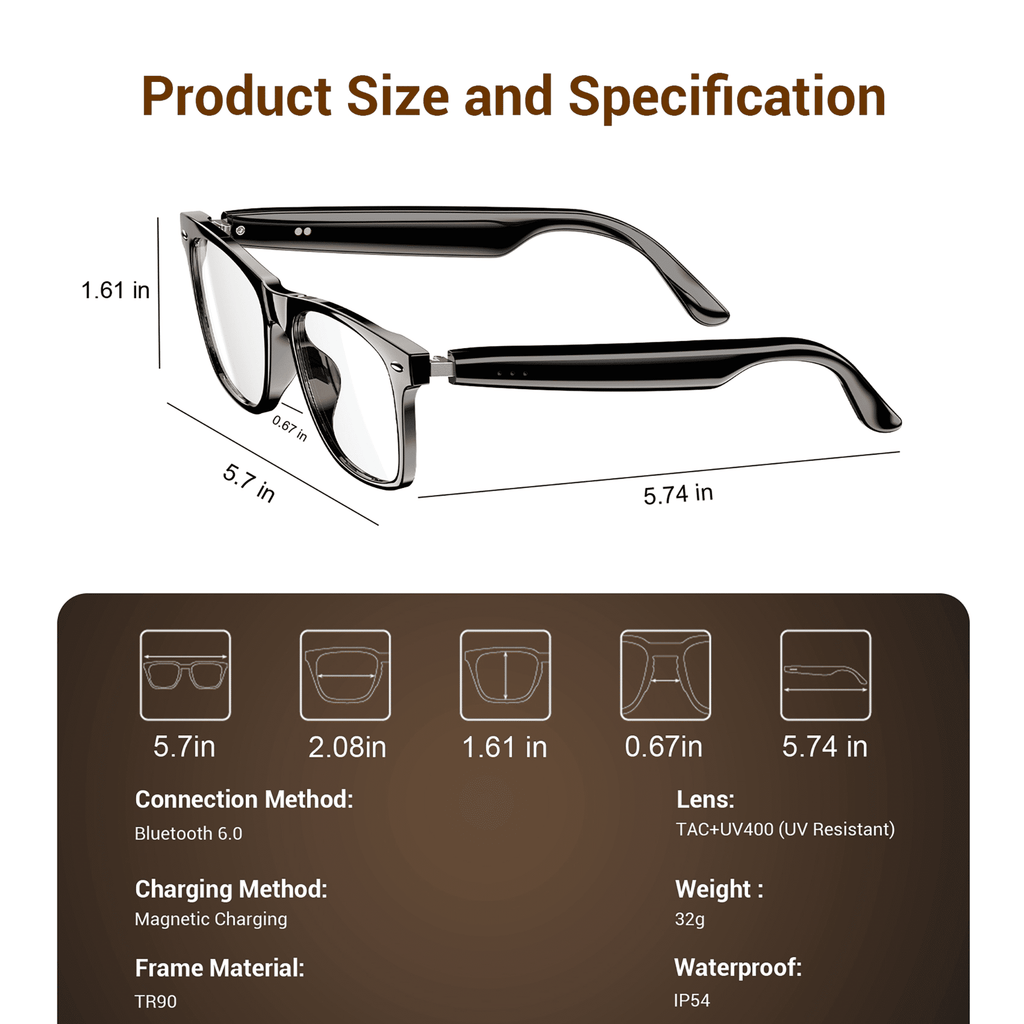 LUOMATE Smart Bluetooth Glasses with Photochromic Lenses for Men and Women - UV/Blue Light Protection, Voice Assistant, Hands-Free Calls, Music Playback, Lightweight for Business & Travel
