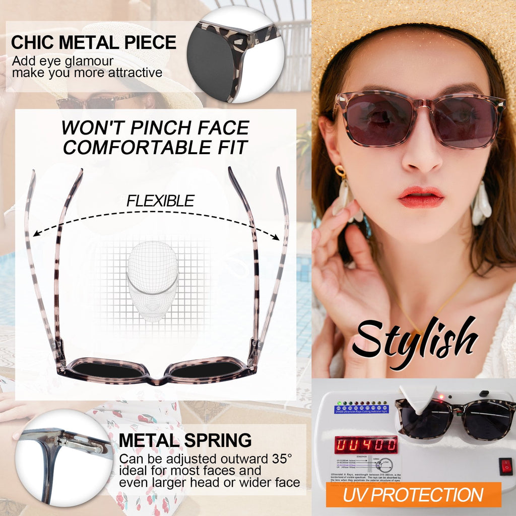 MARE AZZURO Bifocal Reading Sunglasses Women Trendy Square Outdoor Readers 0.0 1.0 1.5 2.0 2.5 3.0 3.5 4.0 (Leopard, 2.50)