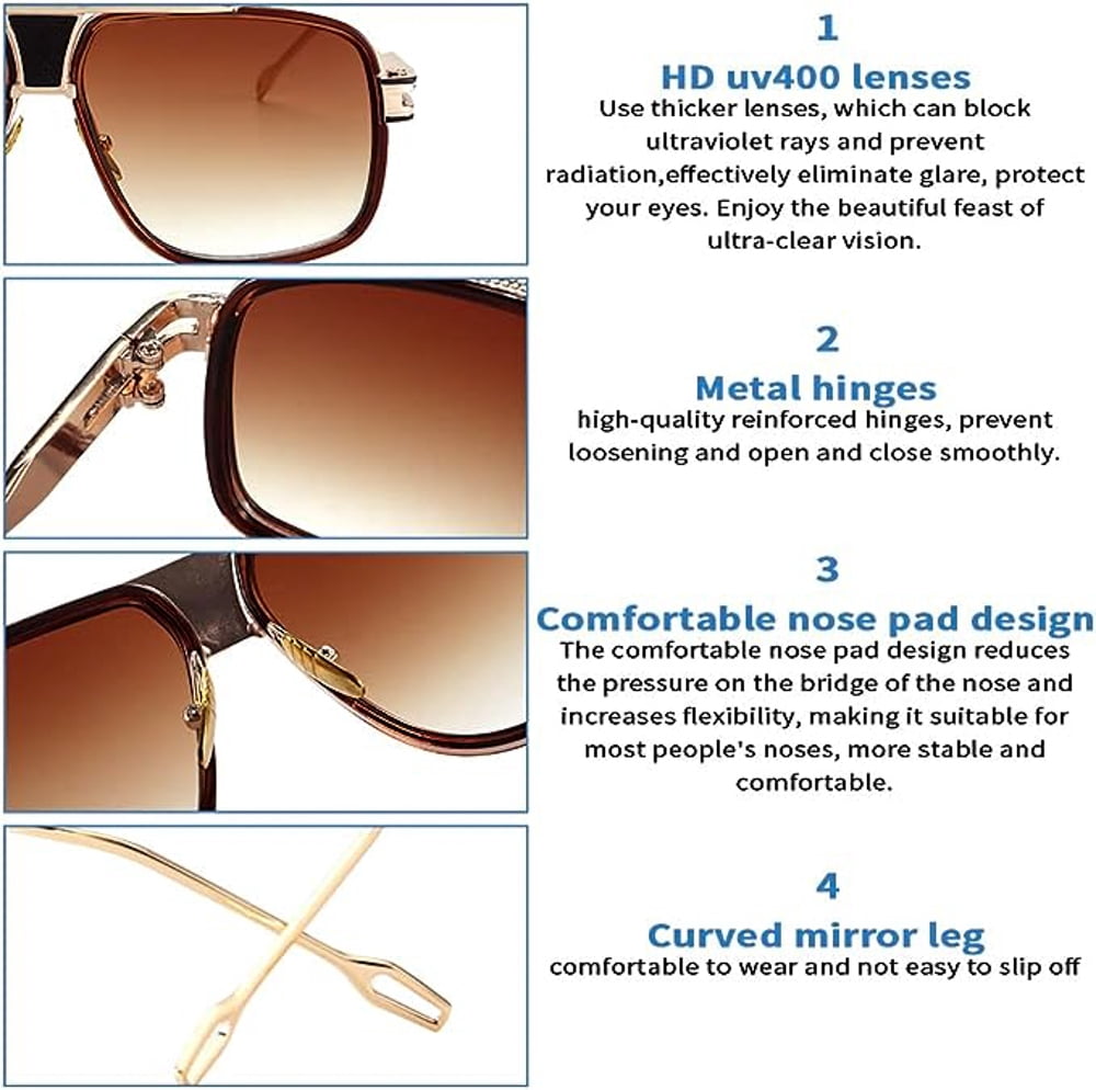 Oversize Classic Brown Men Shades Goggle Retro Aviator Gold Alloy Frame Sunglasses