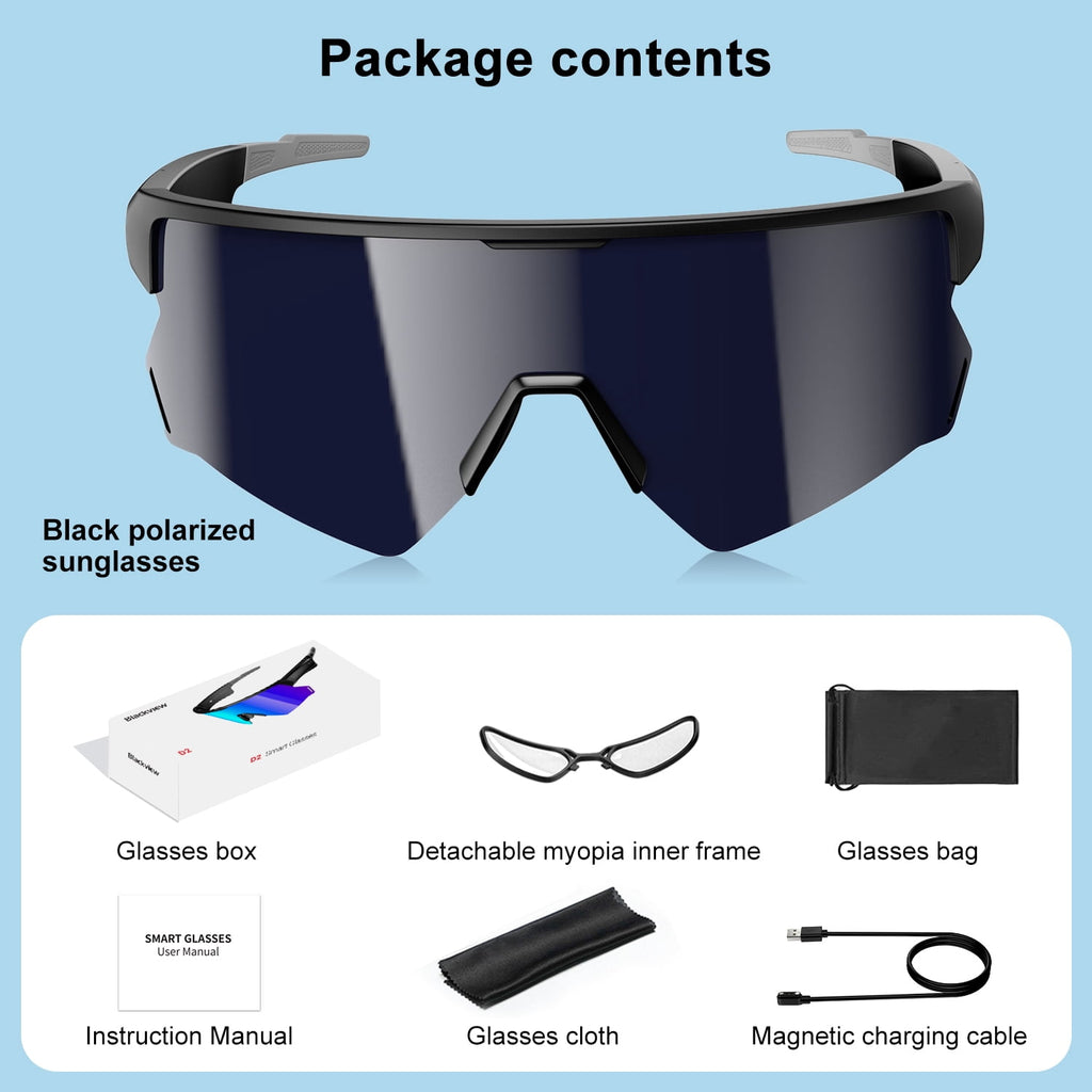 Bluetooth Audio Smart Glasses for Cycling Running Driving Polarized Sports Sunglasses with Open-Ear Speakers, Hands-Free Calls, Voice Assistant, UV Protection, IPX5 Waterproof for Hiking Fishing
