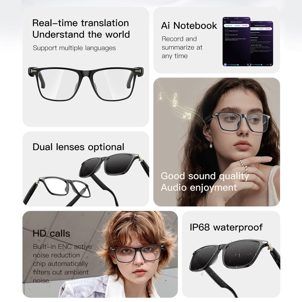 Hivisuals AI Smart Glasses with Open-Ear Audio, Bluetooth 5.4, 6H Playback, Hands-Free Calls, Translation Assistant – UV400 Sunglasses for Travel & Daily Wear