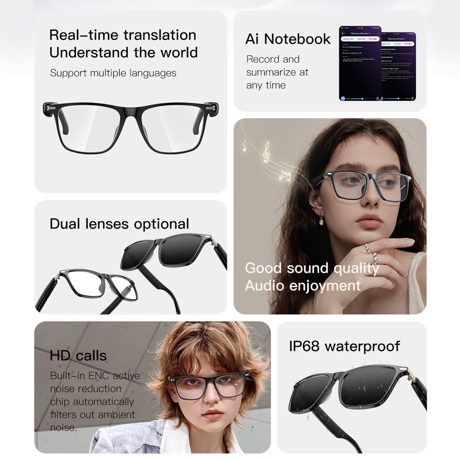 Hivisuals AI Smart Glasses with Open-Ear Audio, Bluetooth 5.4, 6H Playback, Hands-Free Calls, Translation Assistant – UV400 Sunglasses for Travel & Daily Wear