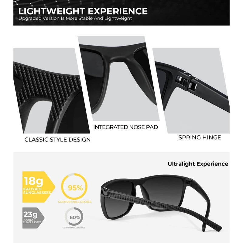 KALIYADI Polarized Sunglasses Men,Lightweight Mens Sunglasses Polarized UV Protection Driving Fishing Golf (Black/Brown/Dark Blue&Grey)