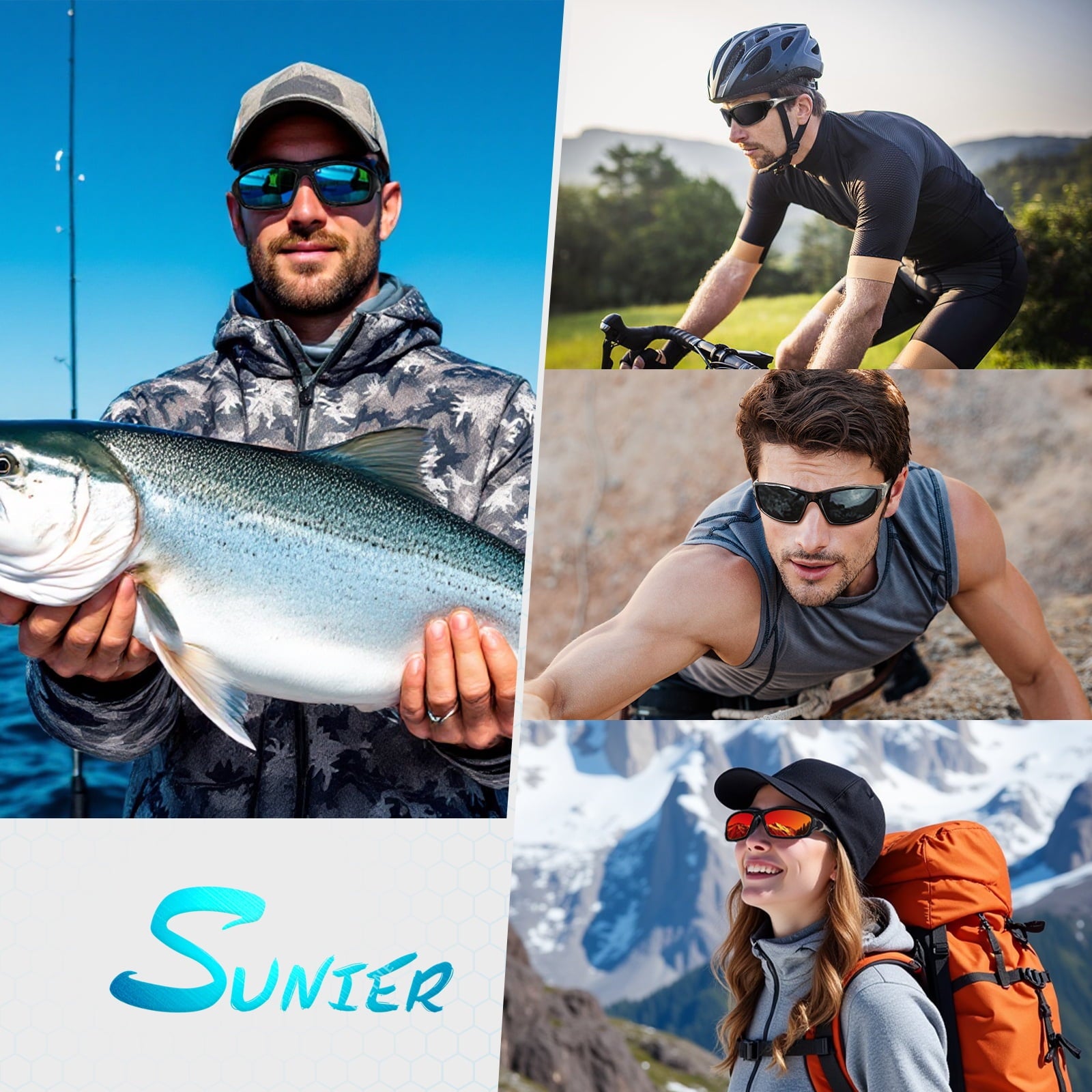 Sunier Polarized Sports Sunglasses for Men Women, Fishing Driving Outdoor Shades
