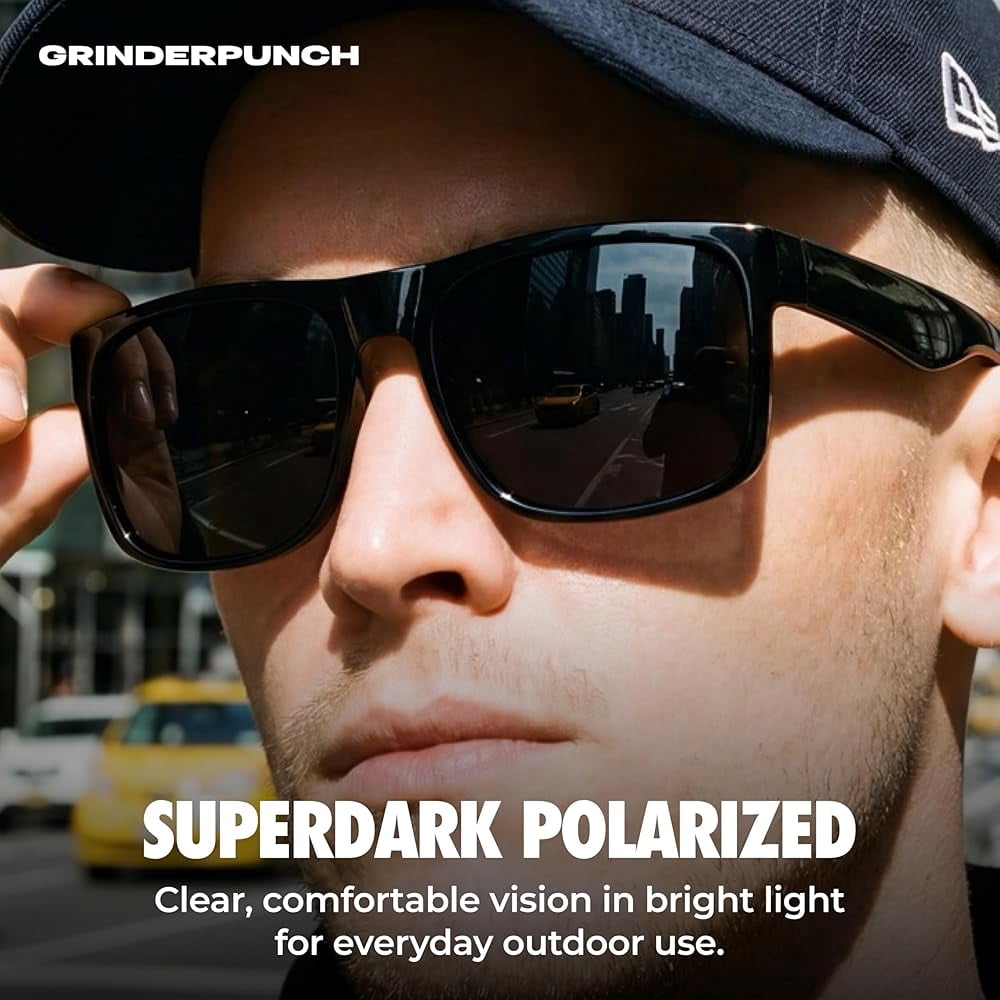 Grinderpunch Super Dark Polarized Sunglasses Men Women Category 4 Sun Glasses Black Out Shades UV400 Protection - 2Pack Super Dark