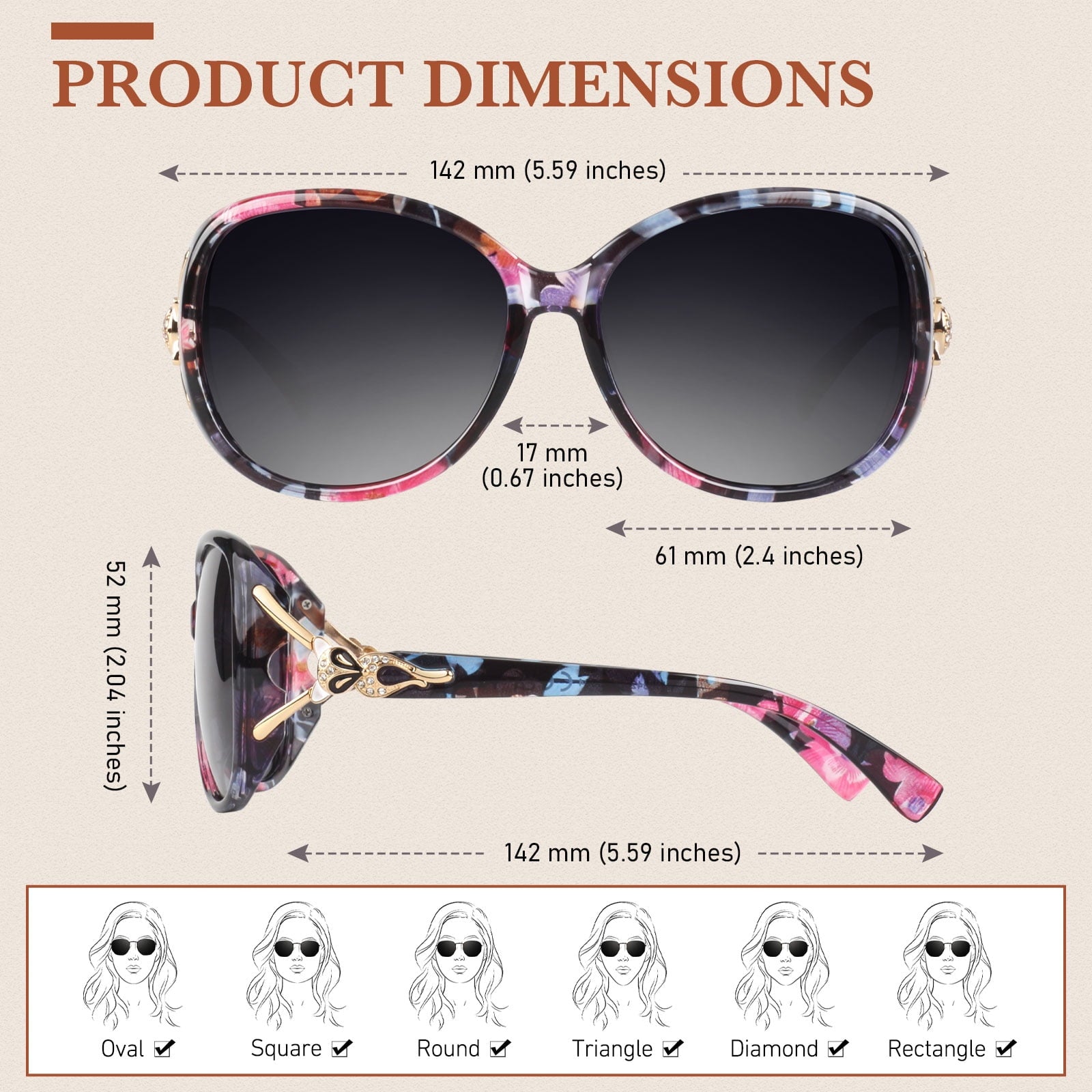 Sunier Retro Oversized Butterfly Polarized Sunglasses for Women Elegant Ladies Shades-2 Pairs