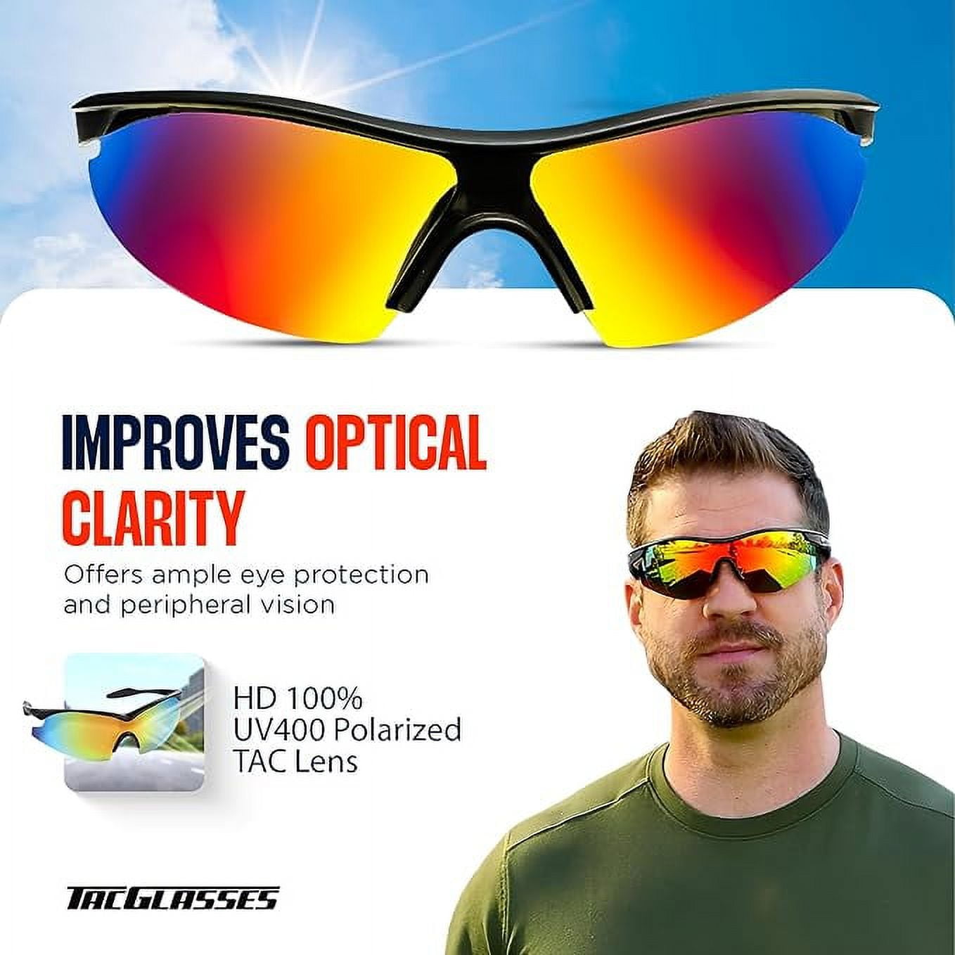 TacGlasses Polarized Sunglasses Day Night HD Sunglasses for Clear Vision Blue Light Blocker Glasses 3Pcs as Seen on TV