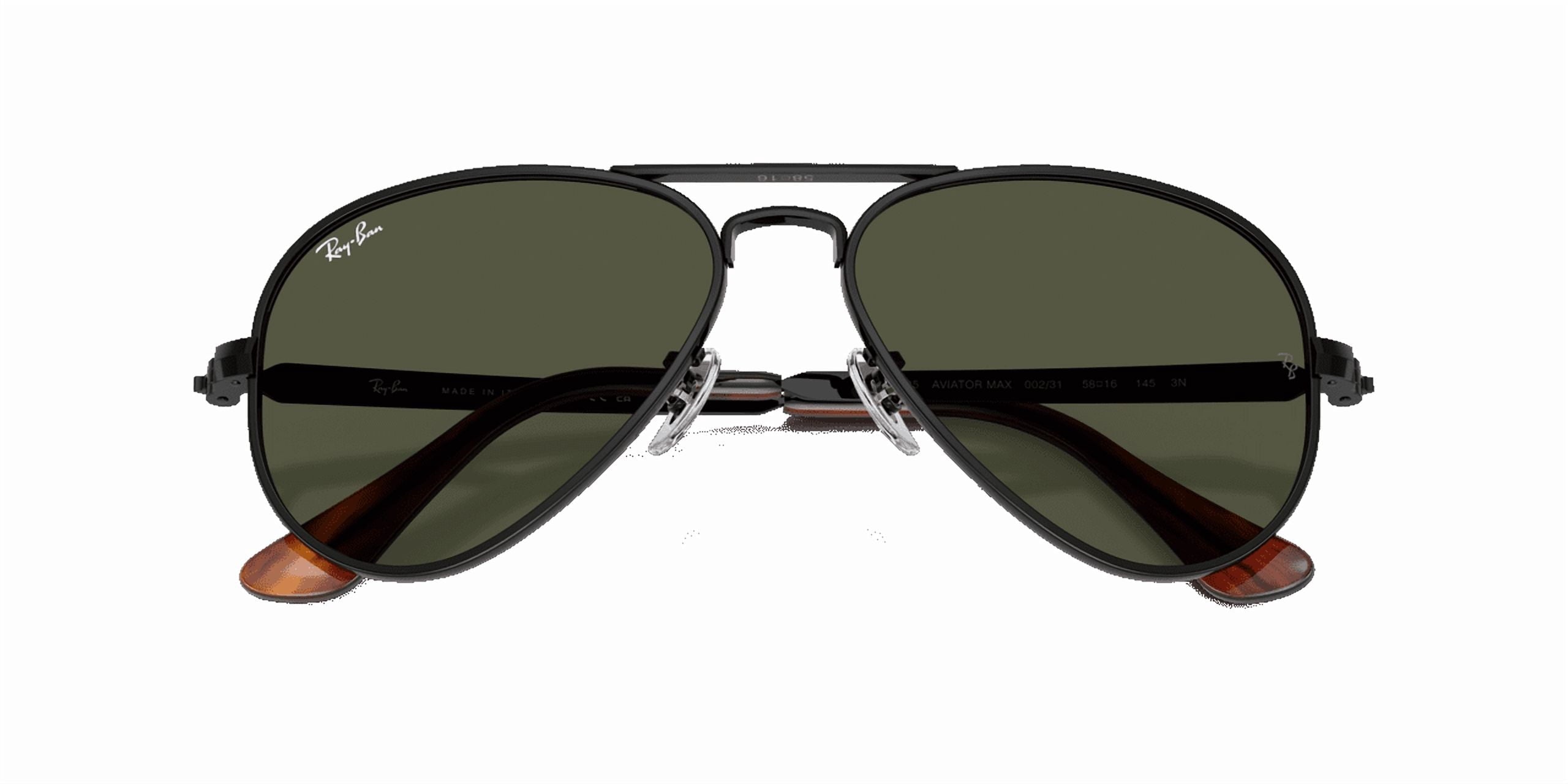 RAY-BAN RB3925 AVIATOR MAX Pilot Shape Sunglasses Polished Black Frame | Green Lens 58mm