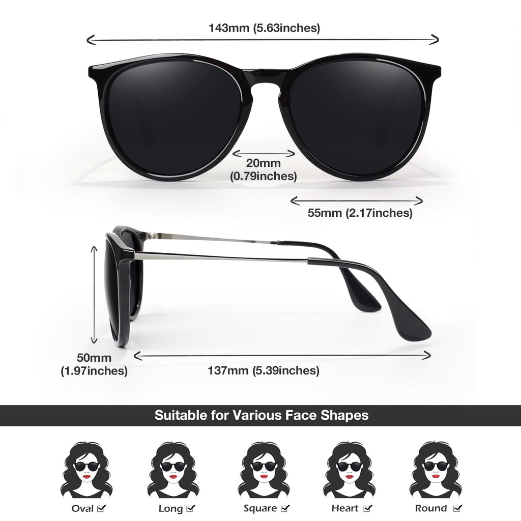 LINVO Round Polarized Sunglasses for Women Men UV400 Vintage Retro Designer Style-2 Pairs