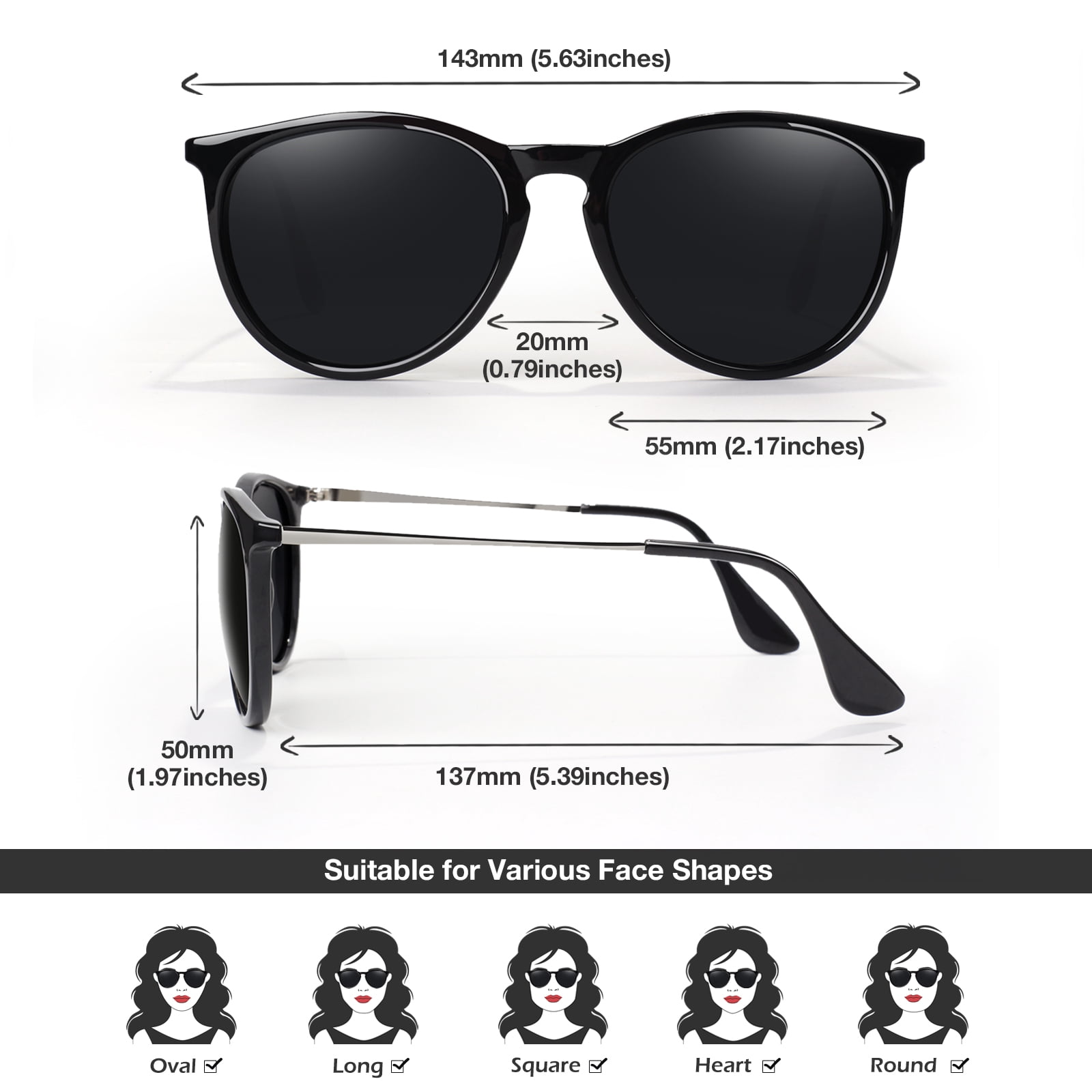 LINVO Round Polarized Sunglasses for Women Men UV400 Vintage Retro Designer Style-2 Pairs