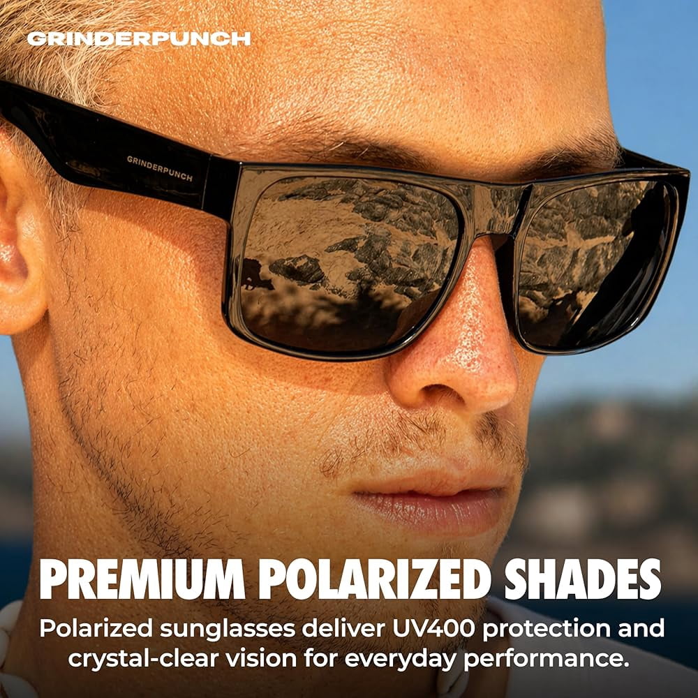 Grinderpunch Super Dark Polarized Sunglasses Men Women Category 4 Sun Glasses Black Out Shades UV400 Protection - 2Pack Super Dark