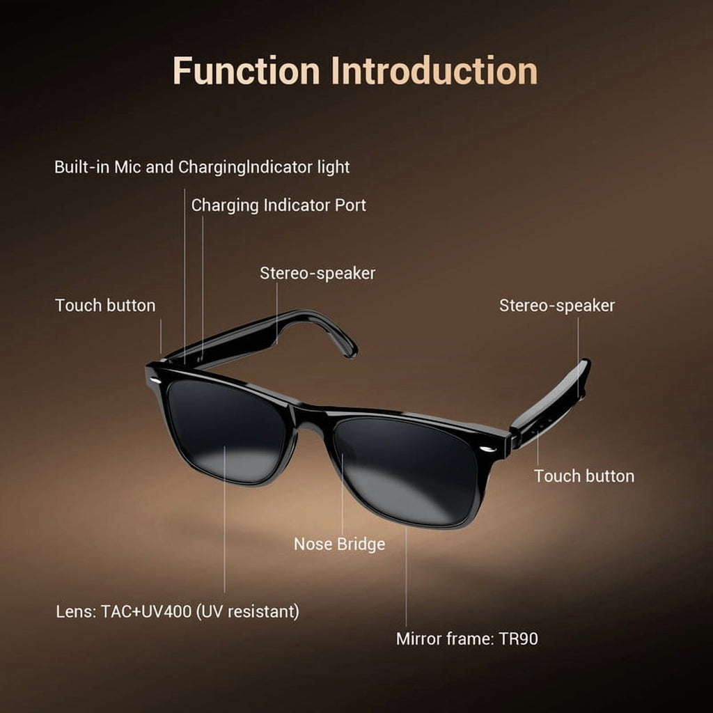 Blackview Smart Sunglasses Bluetooth for Women Men, Open Ear Audio Glasses with Polarized Lens, Hands-Free Calls, Voice Assistant, Black