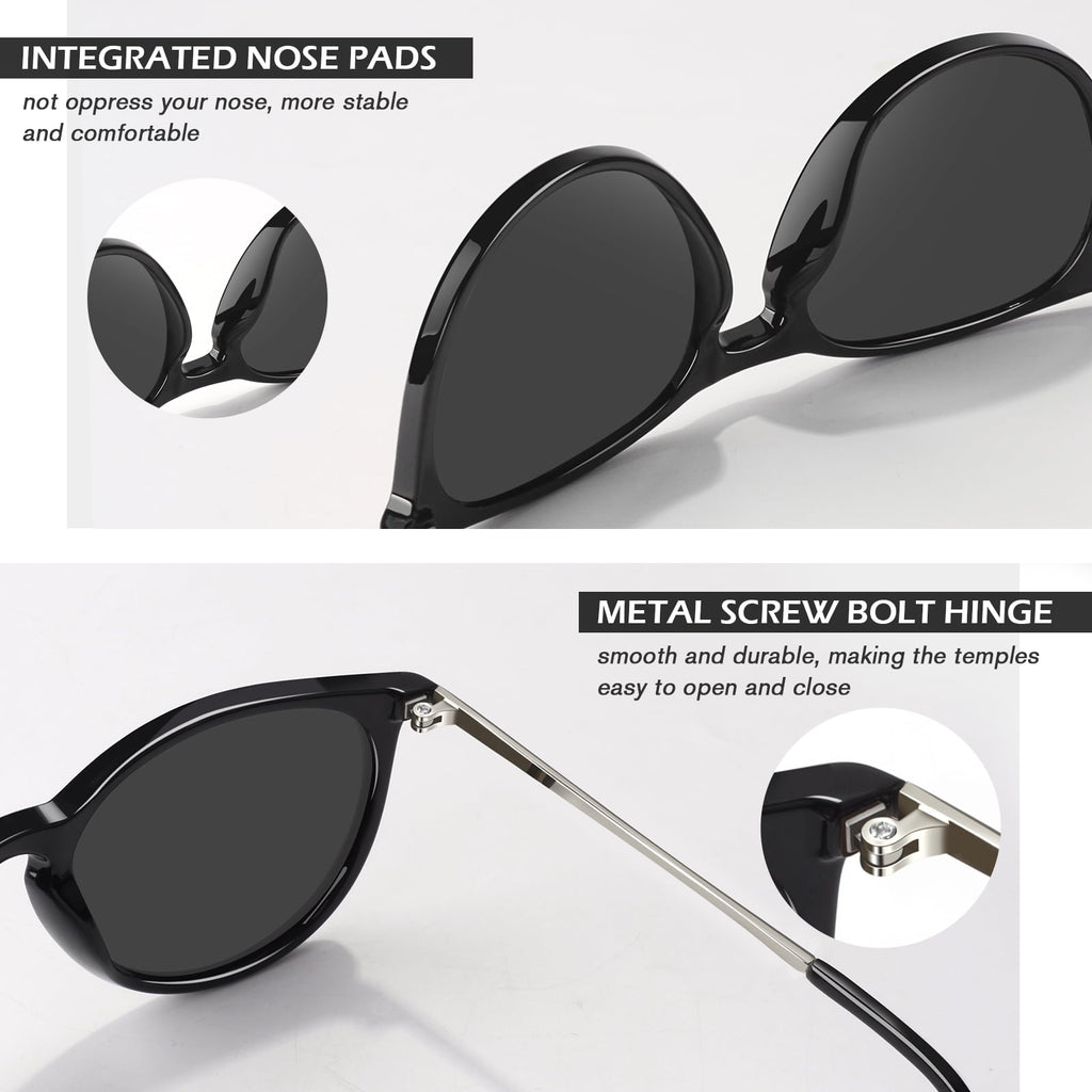 LINVO Round Polarized Sunglasses for Women Men UV400 Vintage Retro Designer Style-2 Pairs