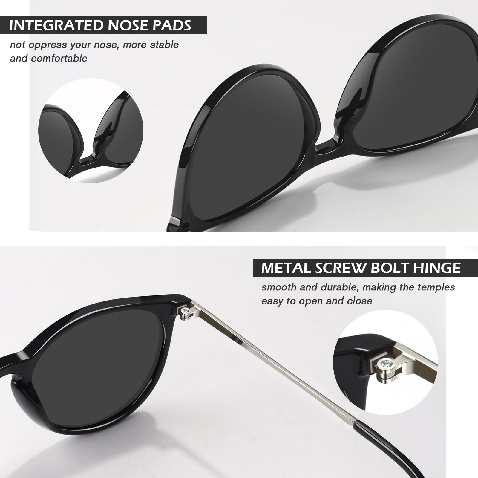 LINVO Round Polarized Sunglasses for Women Men UV400 Vintage Retro Designer Style-2 Pairs